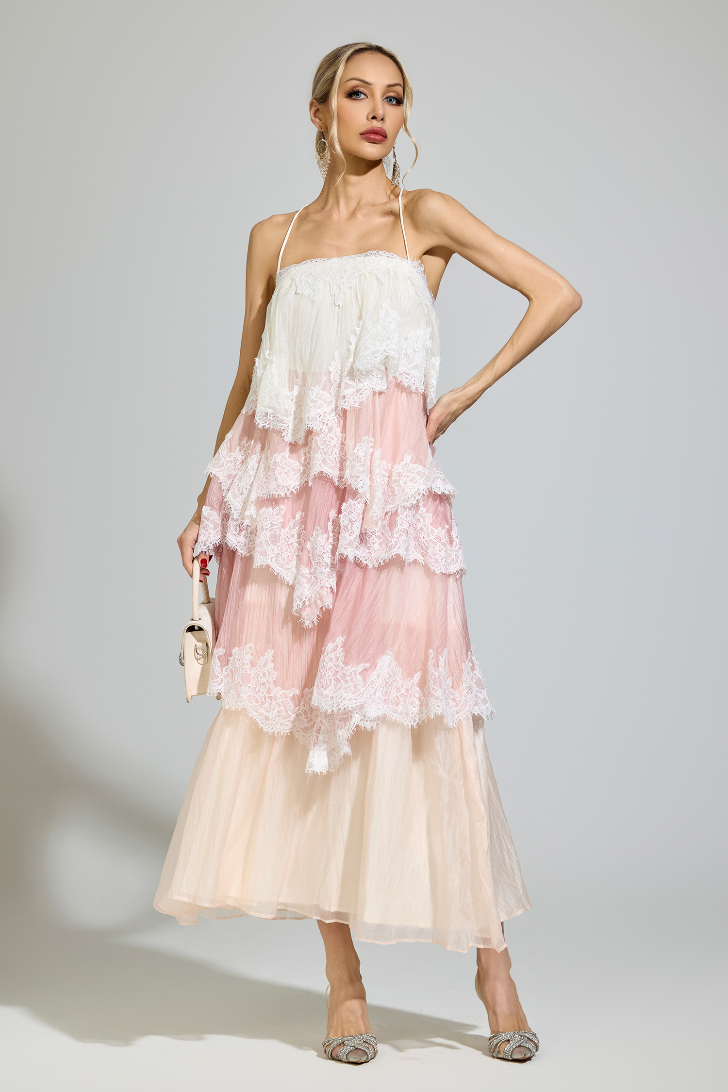 Leibniz Pink Lace Party Dress