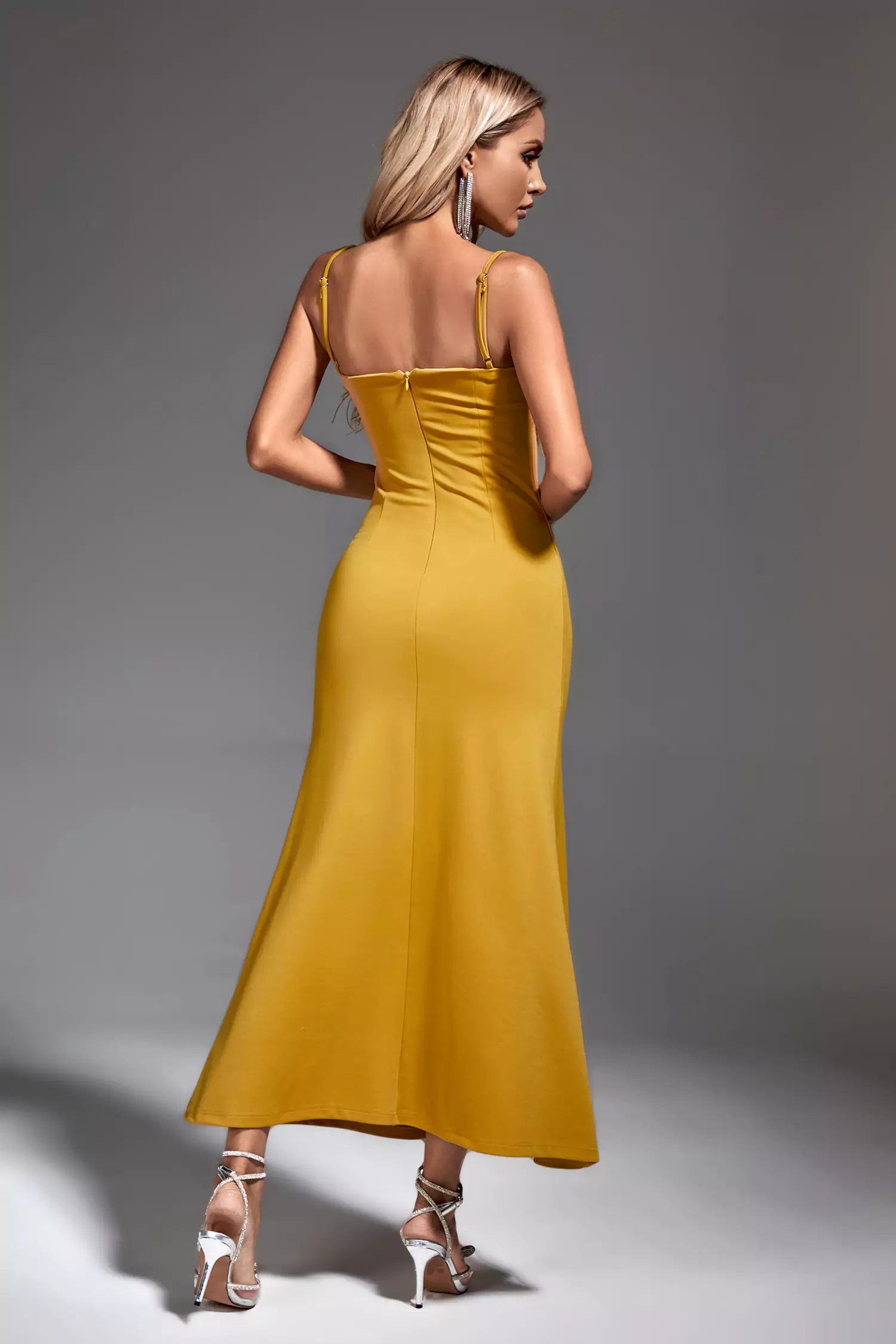 Leighton Yellow Feather Maxi Dress-CATCHALL