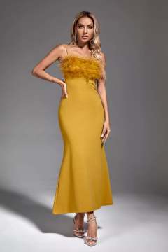 Feather Dress | Yellow Dress | Maxi Dress