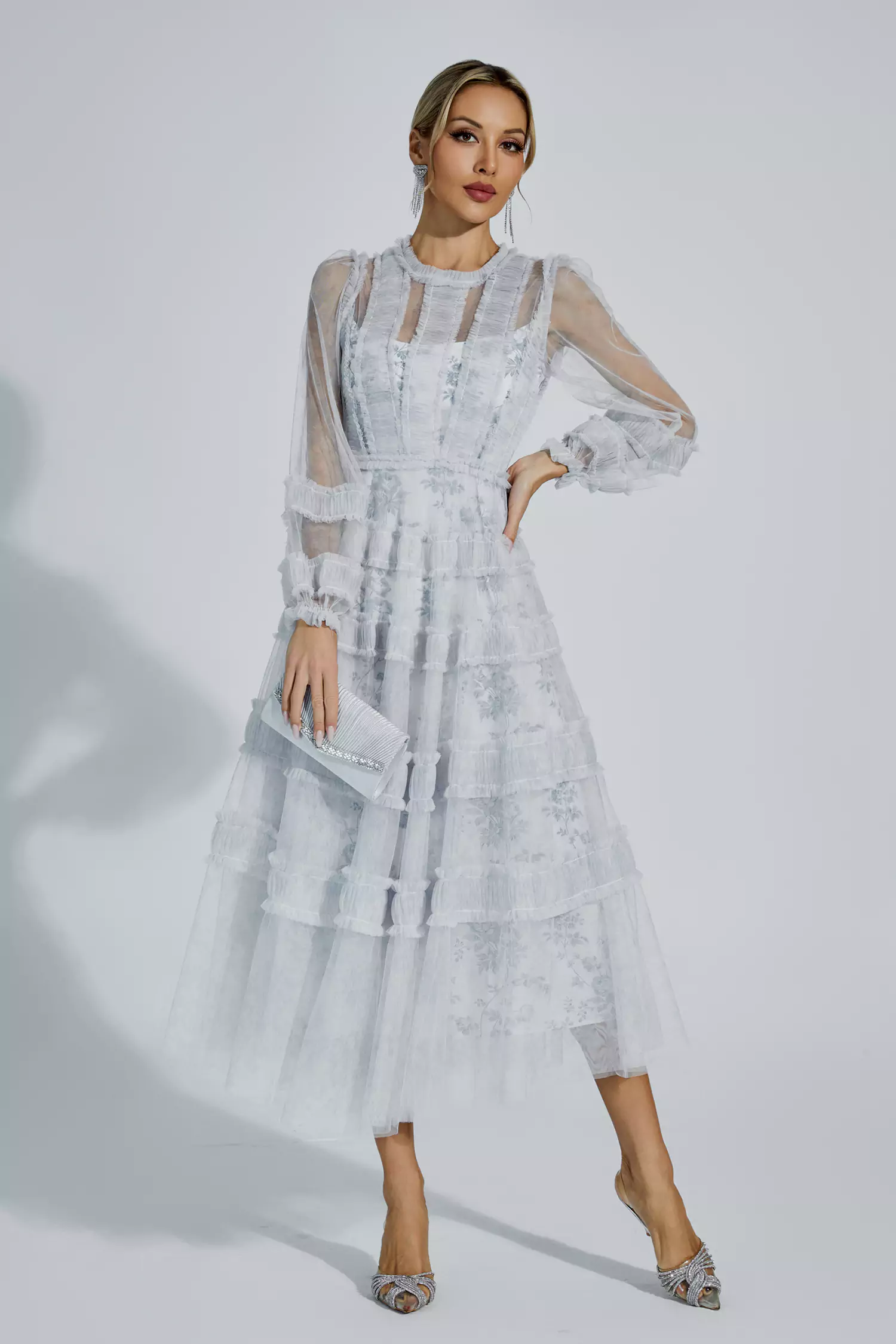 Leilany Grey Floral Midi Dress