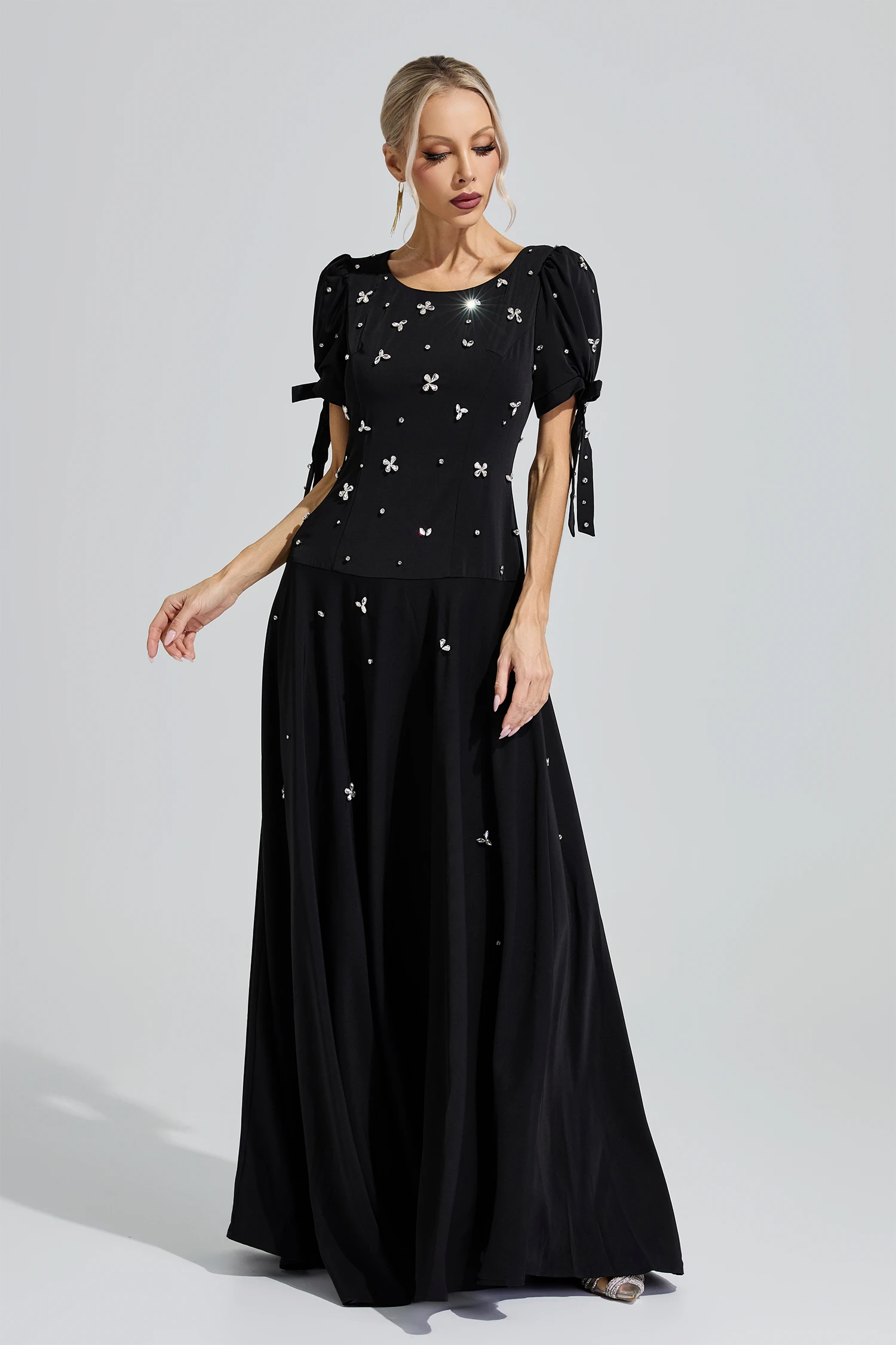 Leopold Black Puff Sleeve Maxi Dress