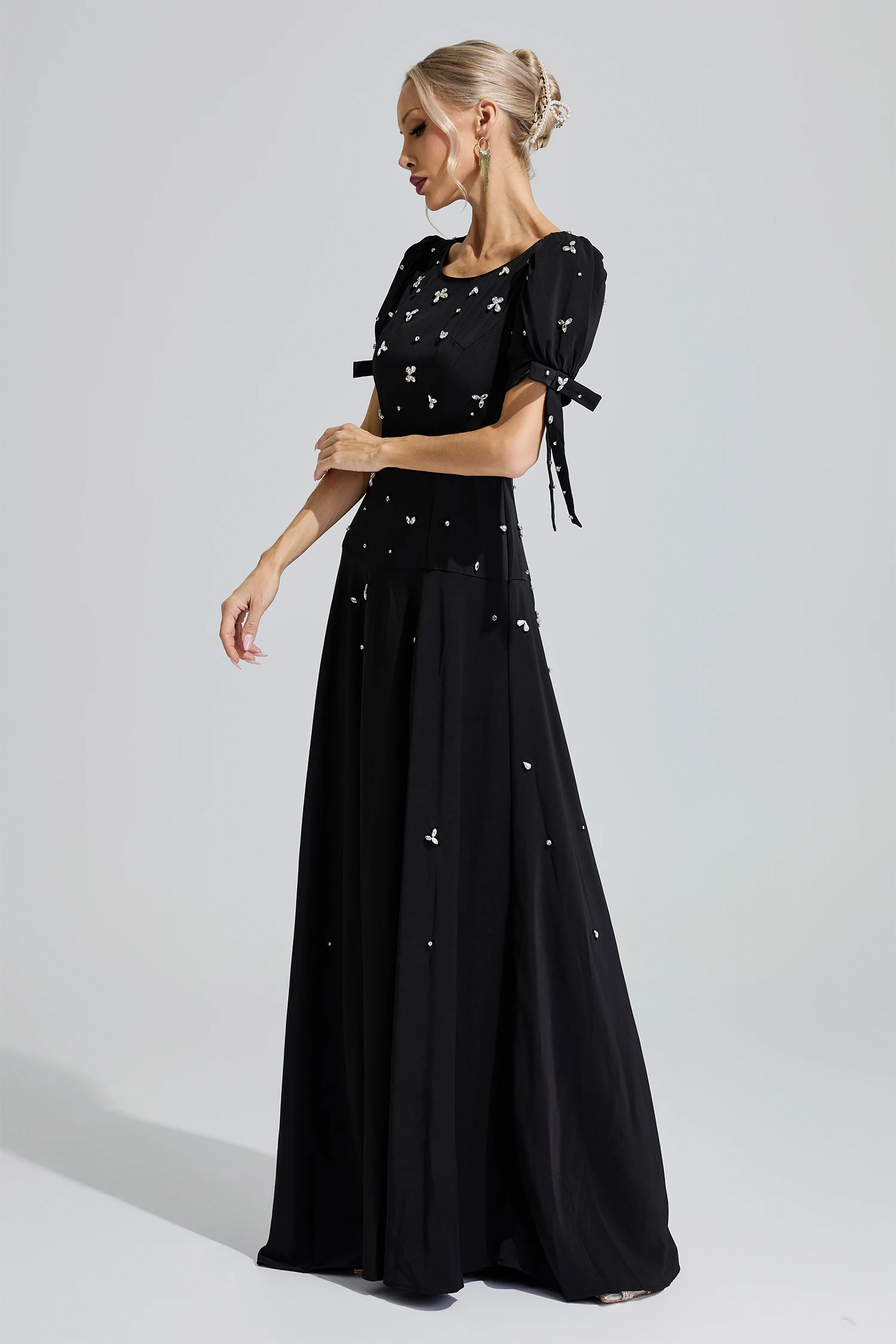 Leopold Black Puff Sleeve Maxi Dress