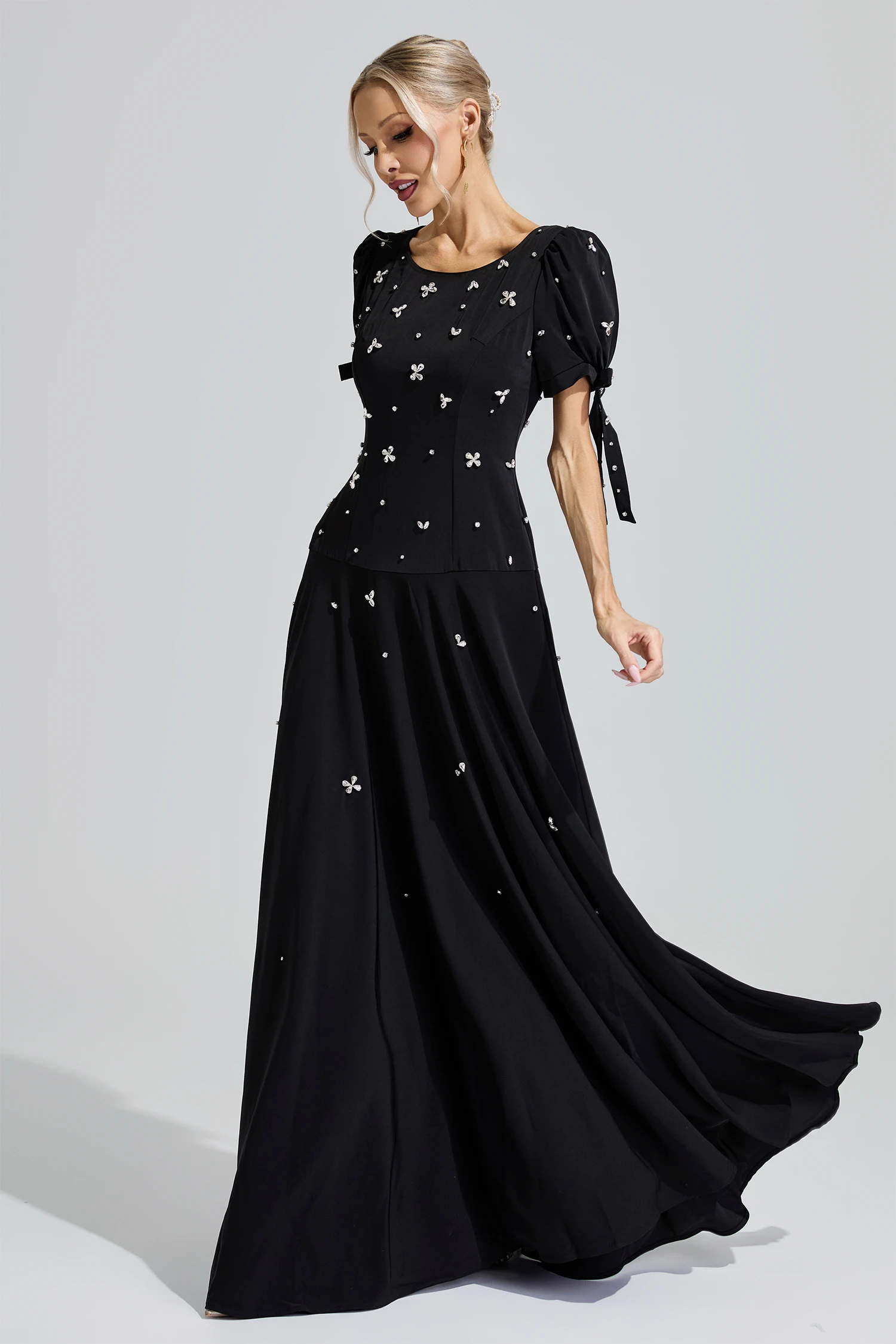 Leopold Black Puff Sleeve Maxi Dress