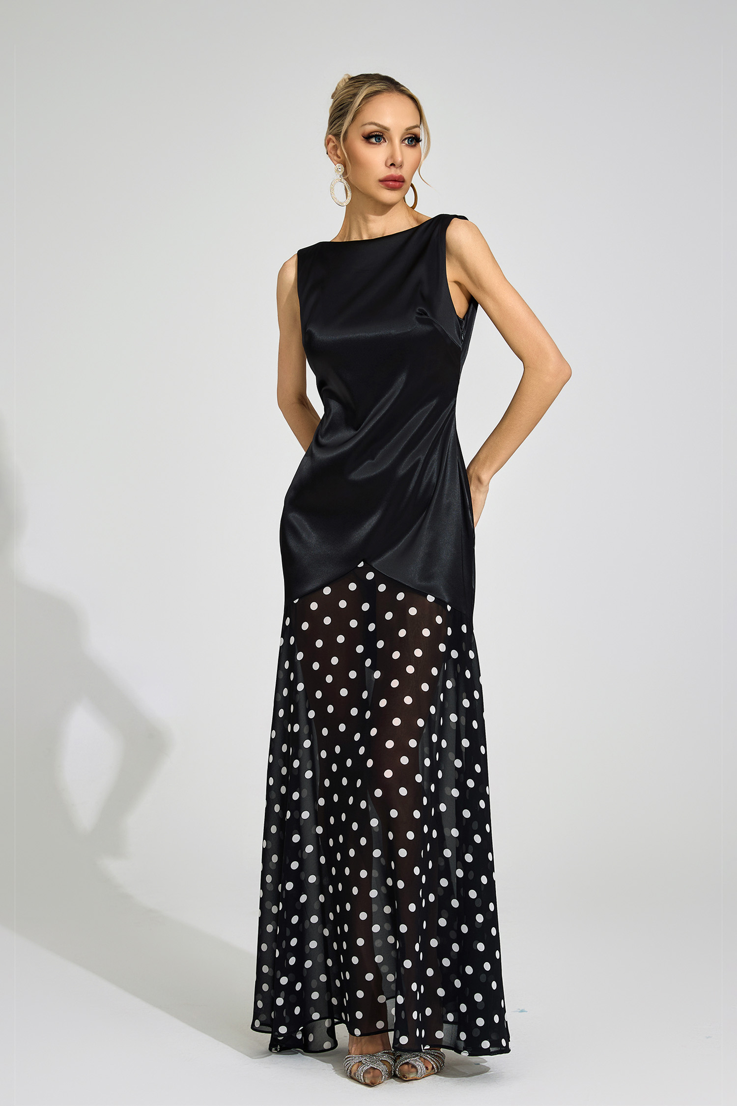 Levee Black Polka Dot Maxi Dress