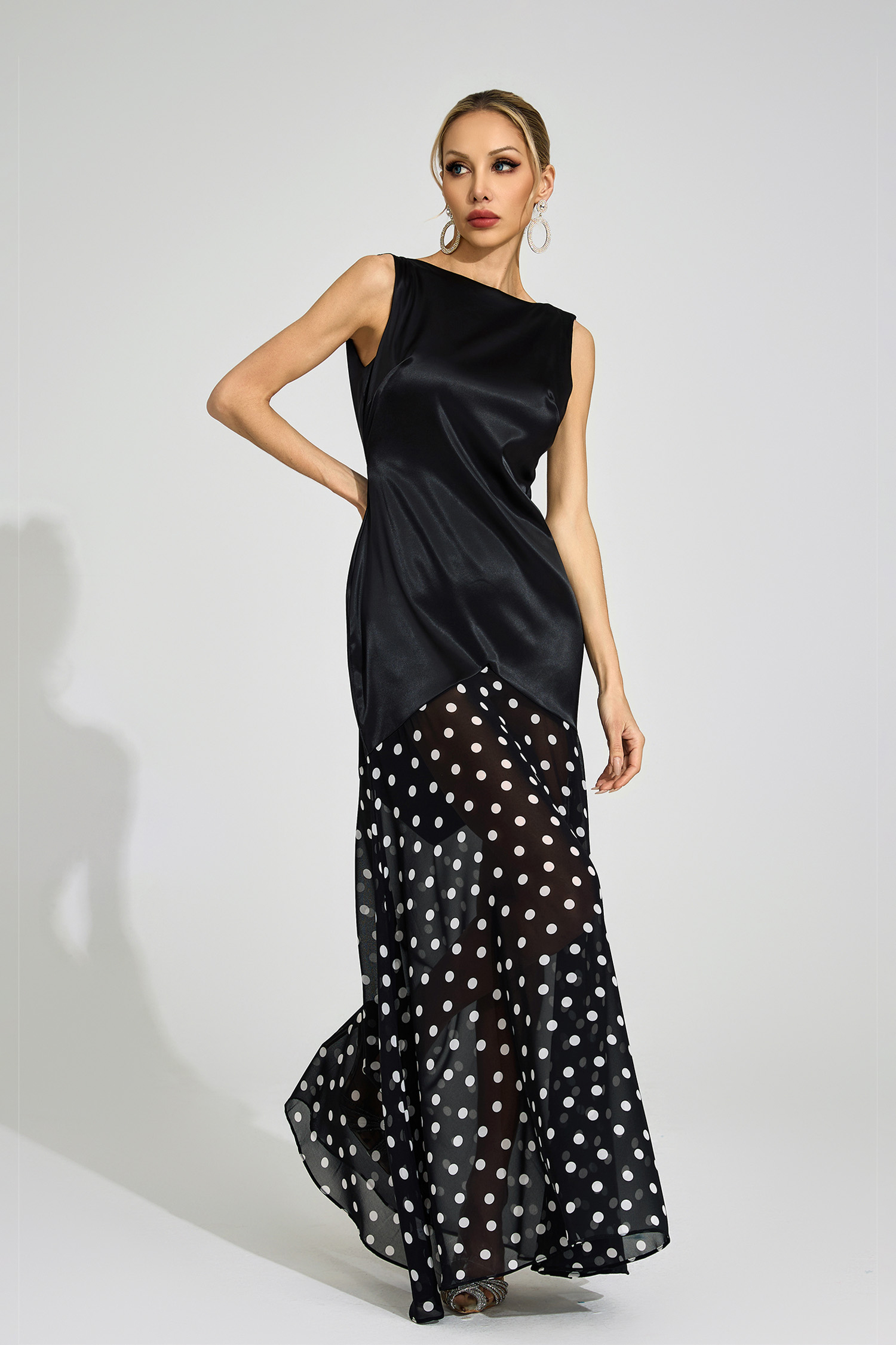 Levee Black Polka Dot Maxi Dress