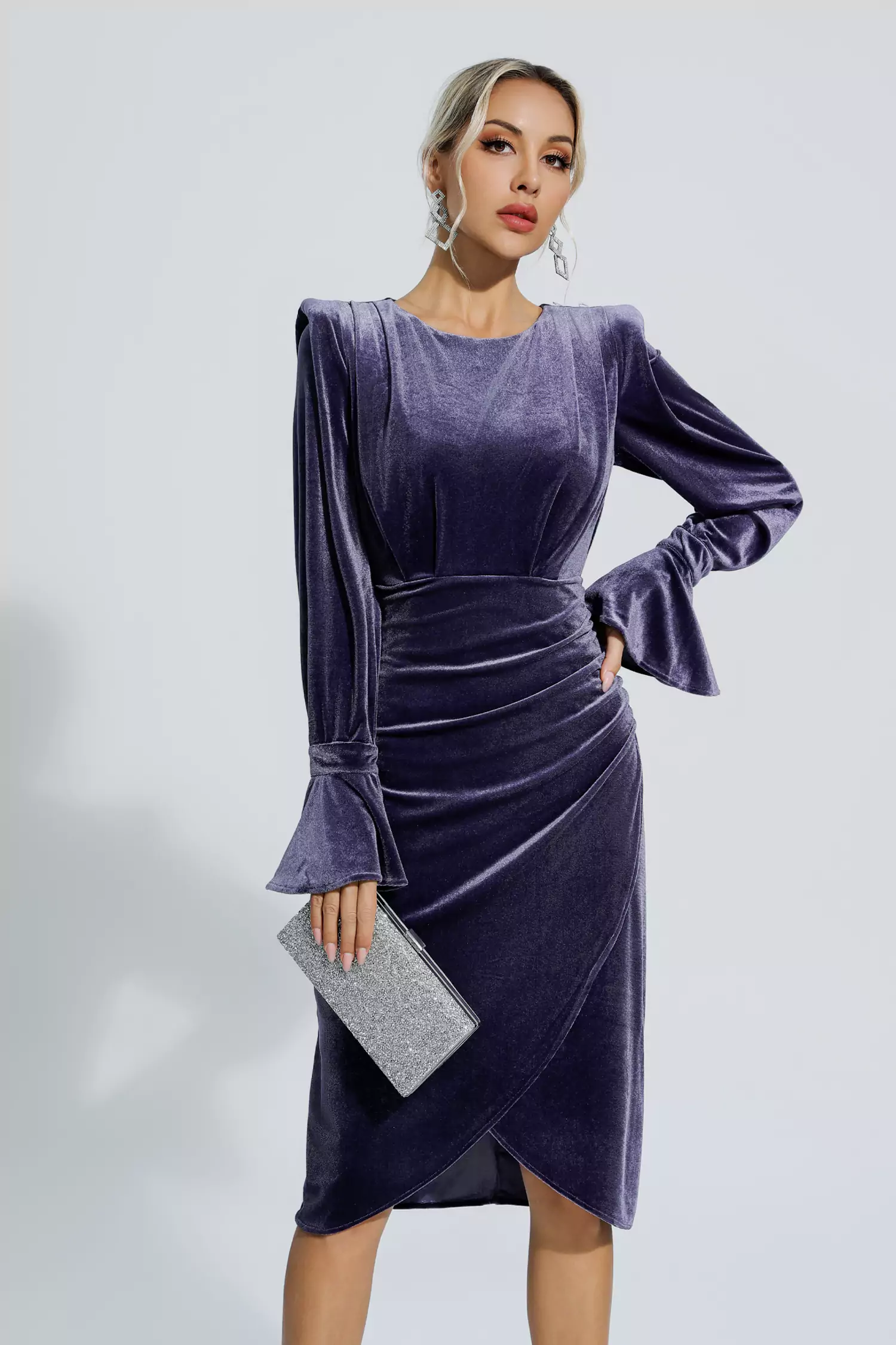 Leyla Purple Velvet Midi Dress-CATCHALL