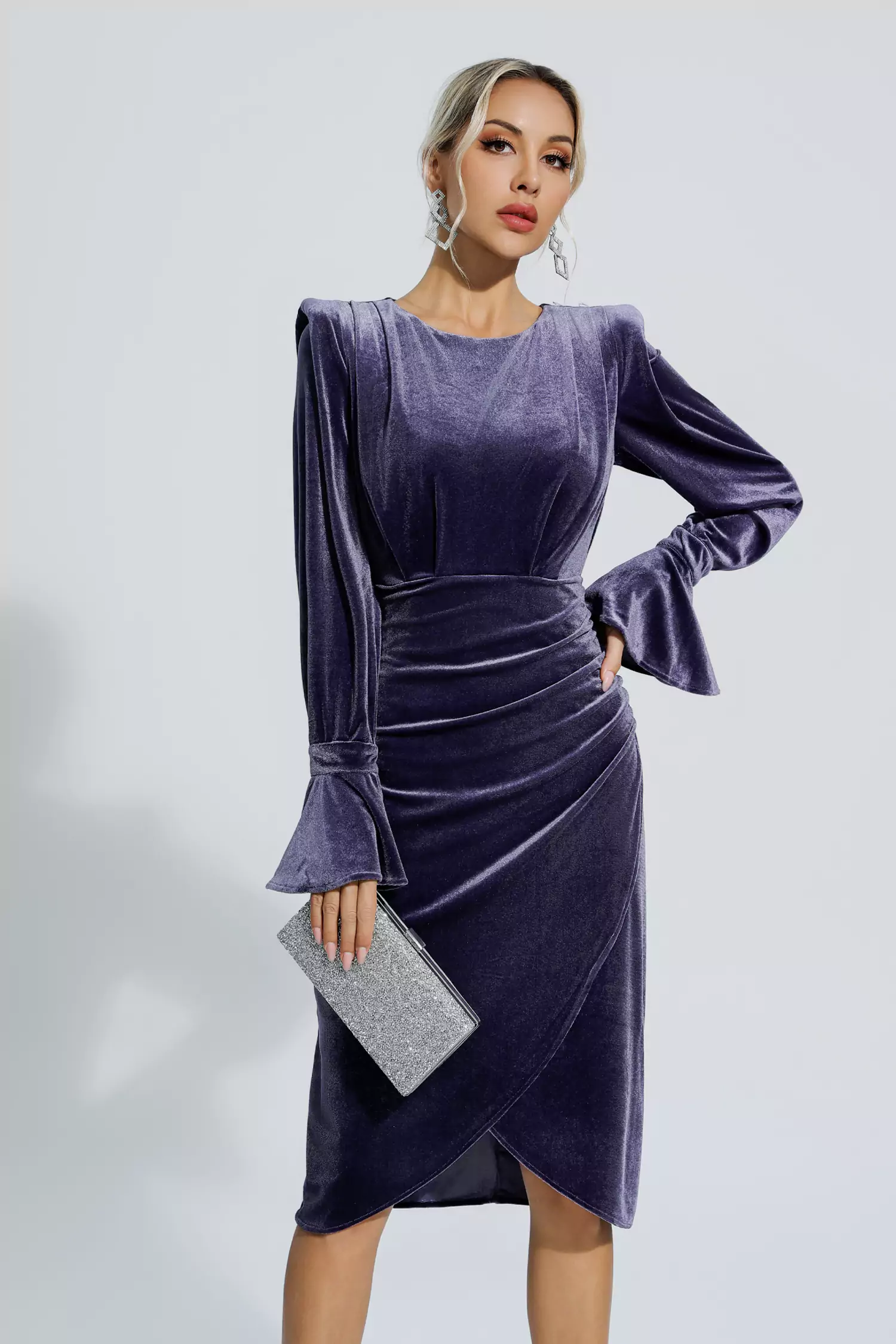 Leyla Purple Velvet Midi Dress