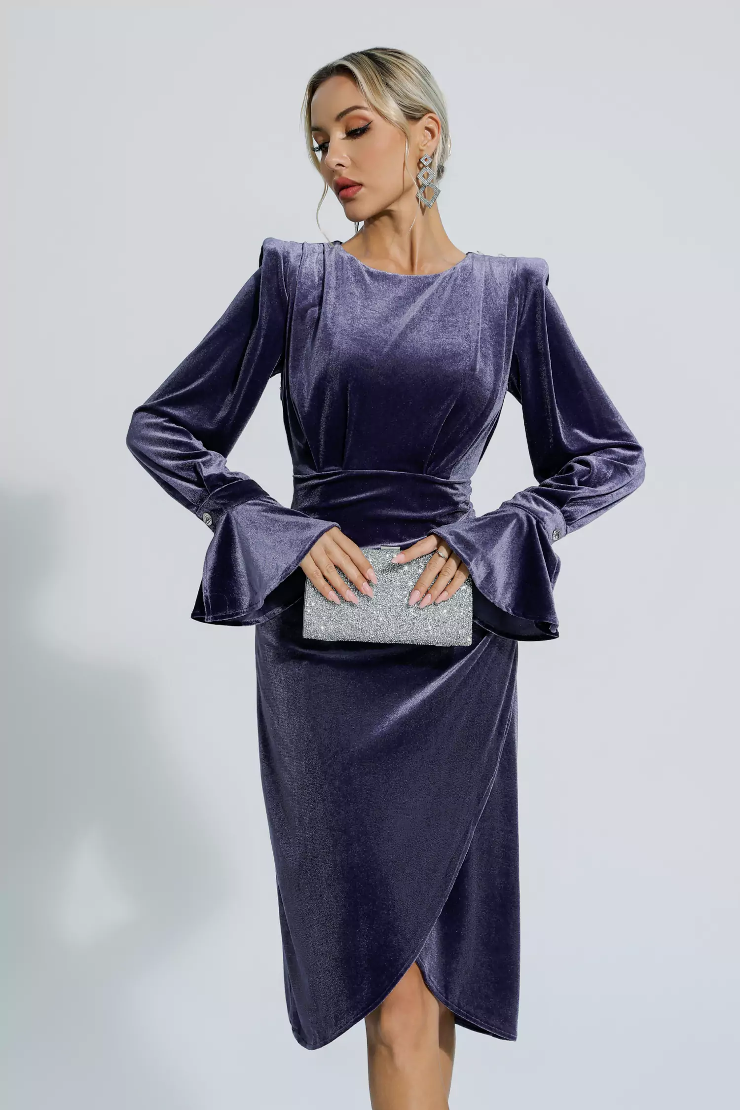 Leyla Purple Velvet Midi Dress-CATCHALL