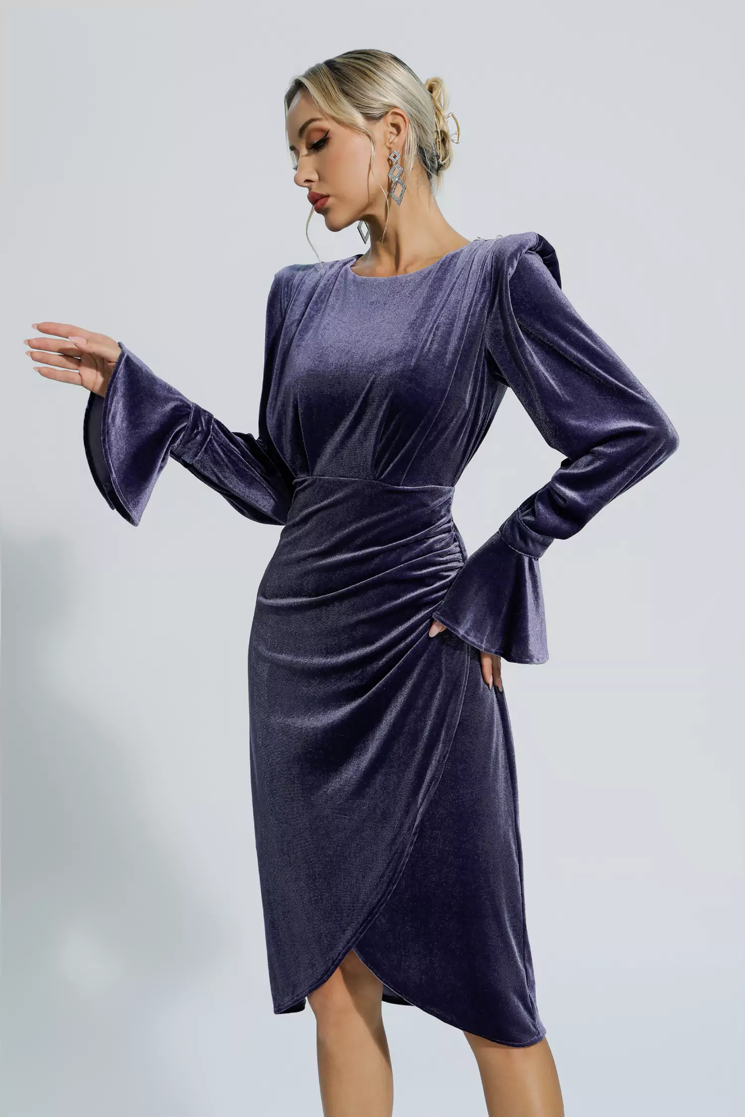 Leyla Purple Velvet Midi Dress-CATCHALL
