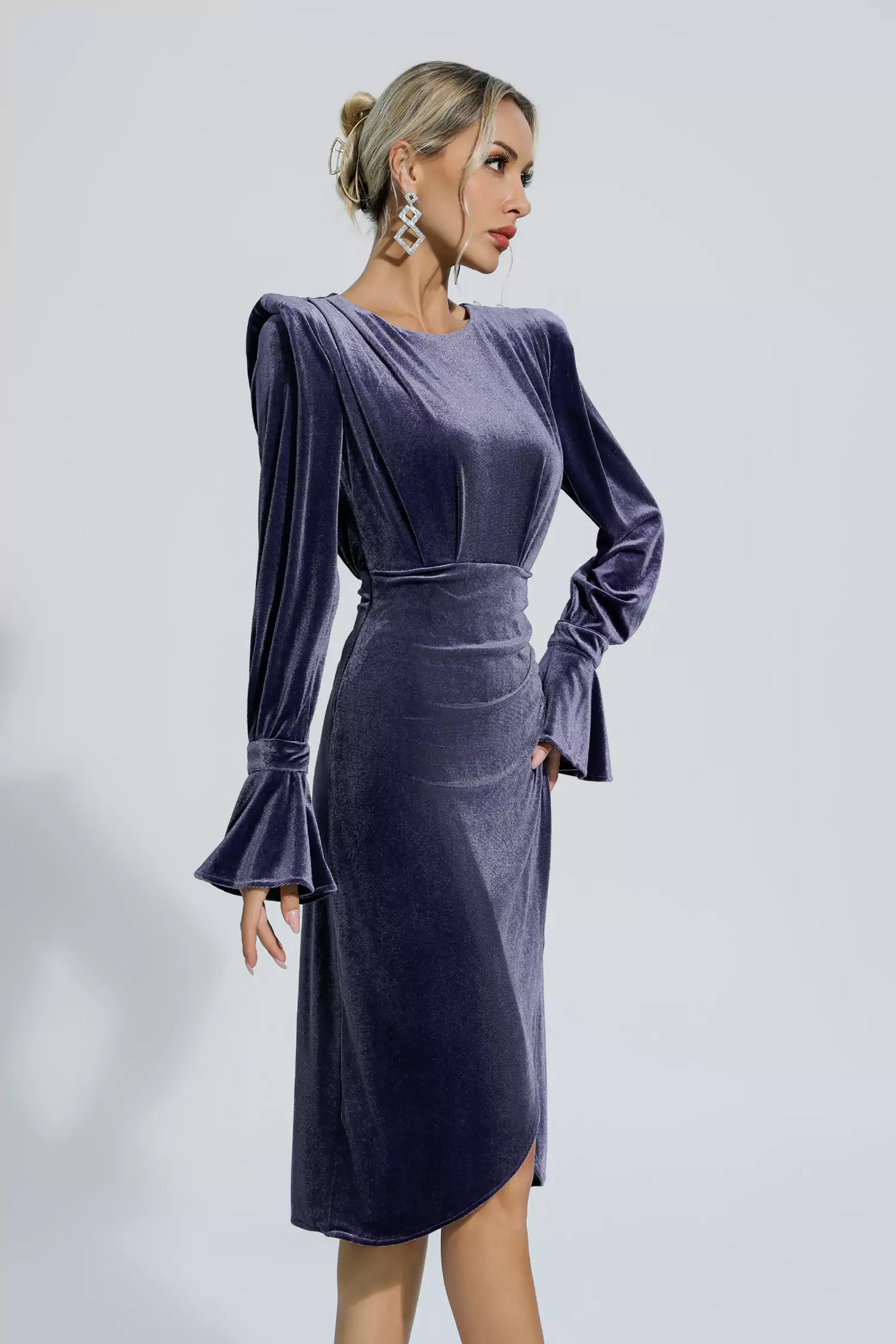 Leyla Purple Velvet Midi Dress-CATCHALL