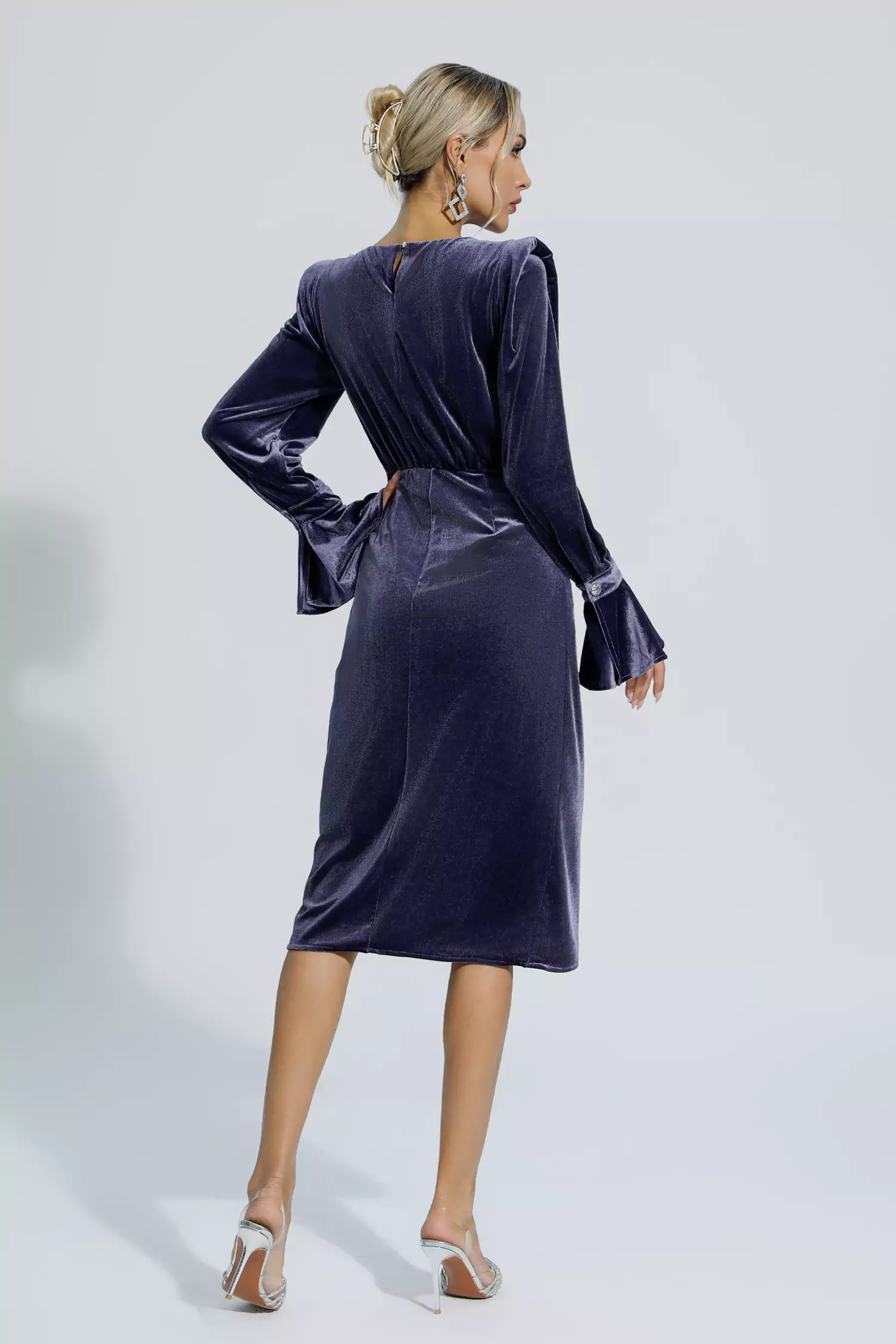 Leyla Purple Velvet Midi Dress-CATCHALL