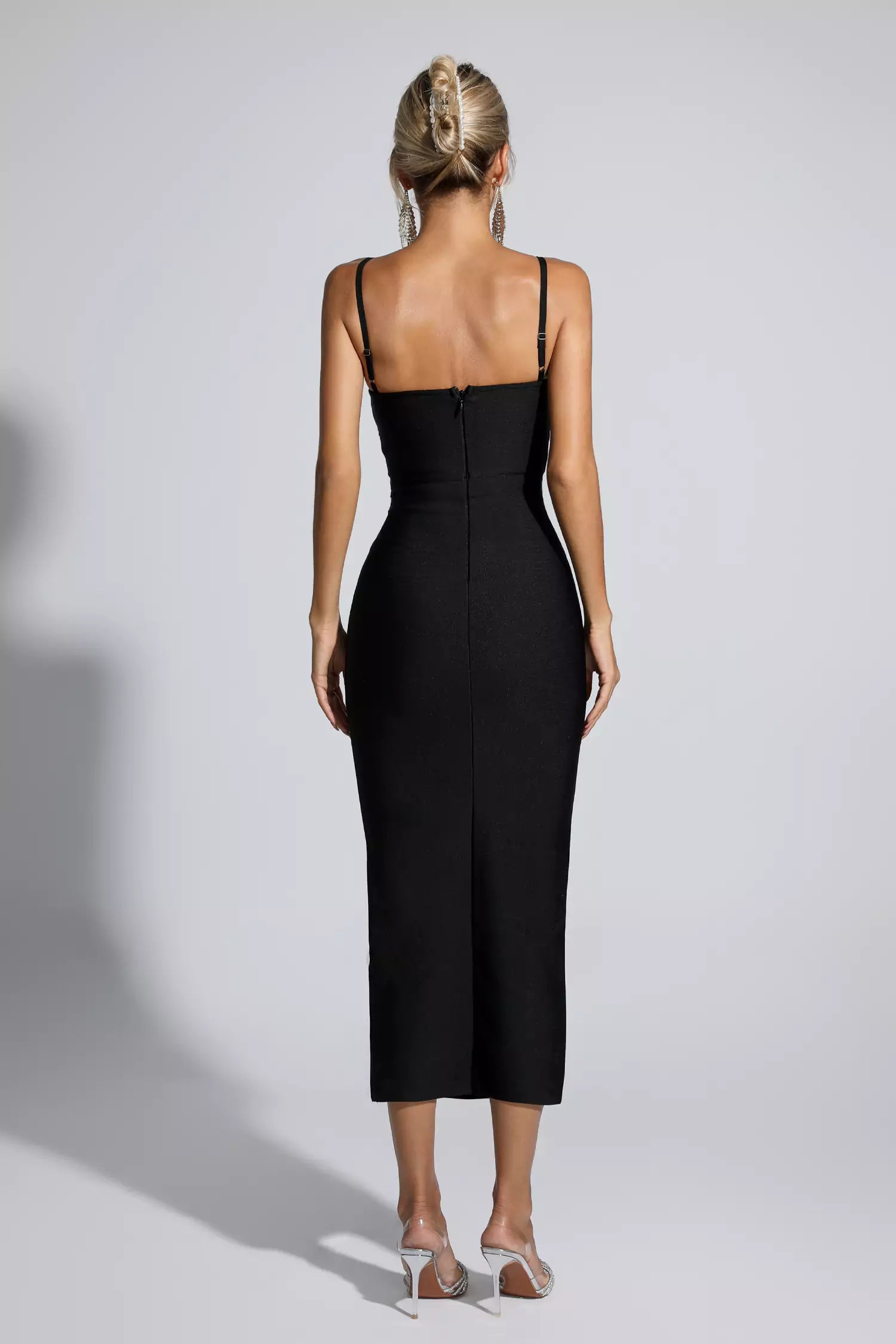 Liana Black Hollow Out Bandage Midi Dress-CATCHALL