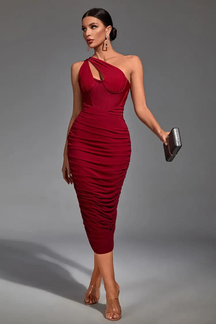 Raya Red Bandage Bridesmaid Midi Dress