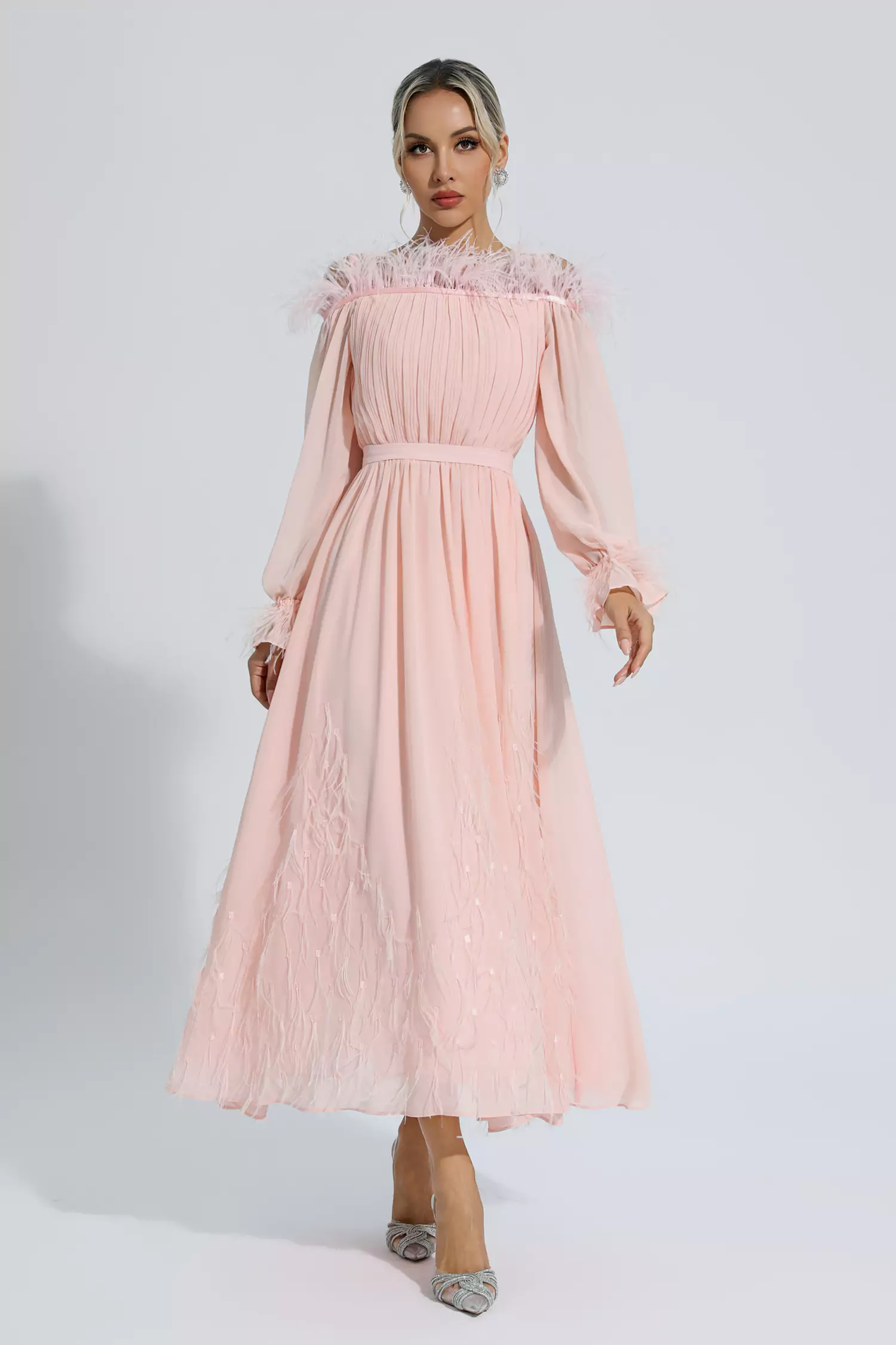 Simple pink off shoulder satin long prom dress, pink evening dress – toptby