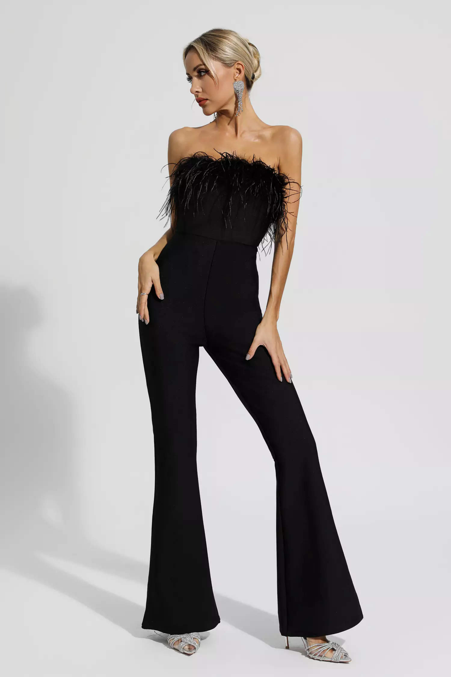 Black Jumpsuit, Feather Jumpsuit