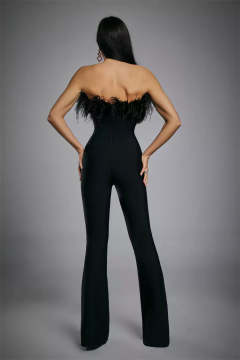 Xoey Feather Detail Bandage Jumpsuit - Black