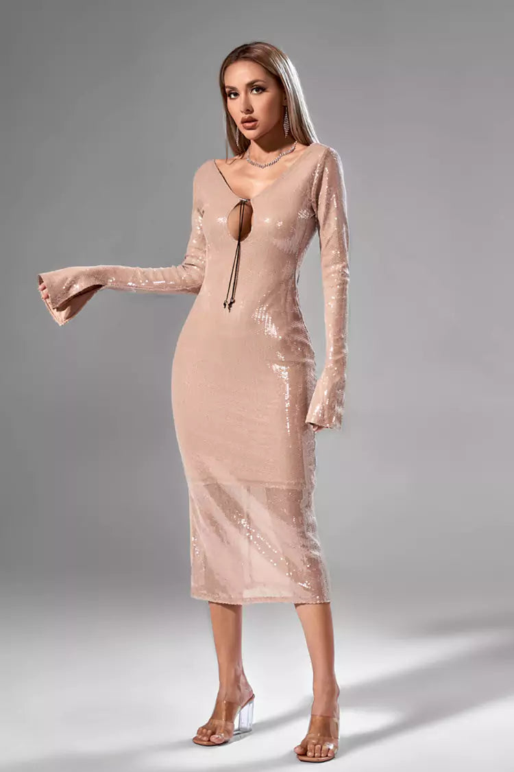 Lilly Apricot Sequin Maxi Dress-CATCHALL