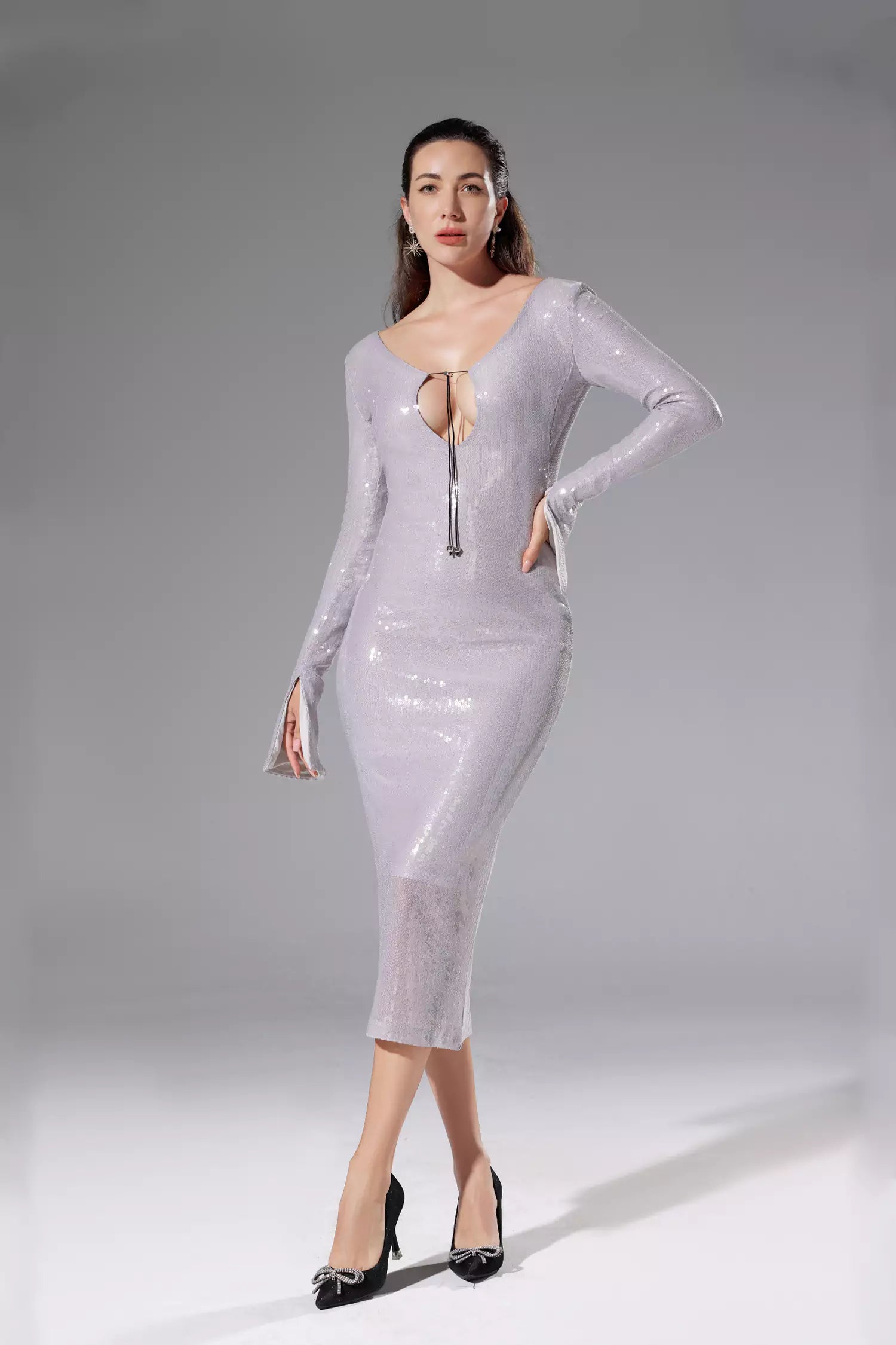 Lilly Light Purple Sequin Maxi Dress-CATCHALL