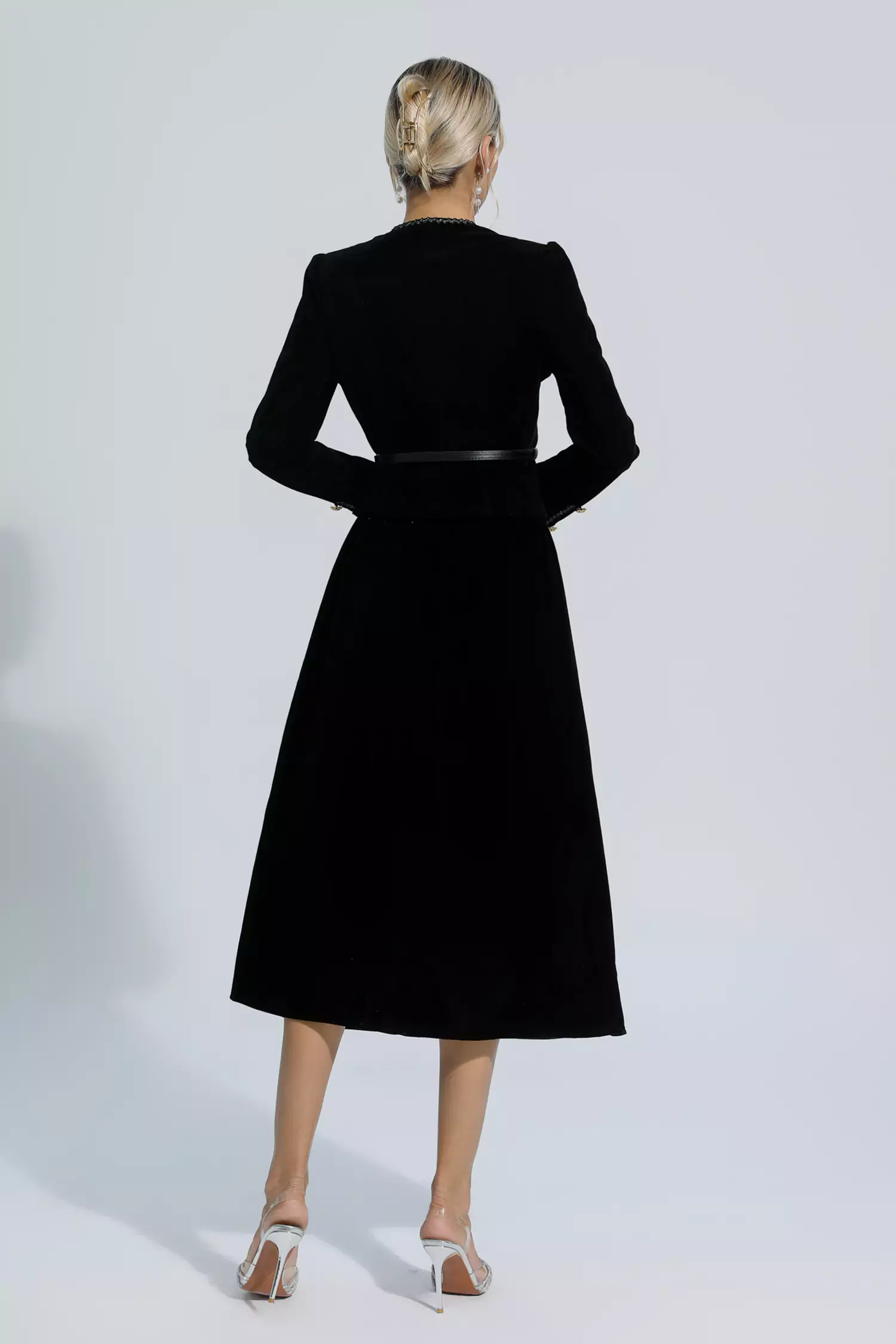 Lina  Black Woolen Floral Blazer Set-CATCHALL