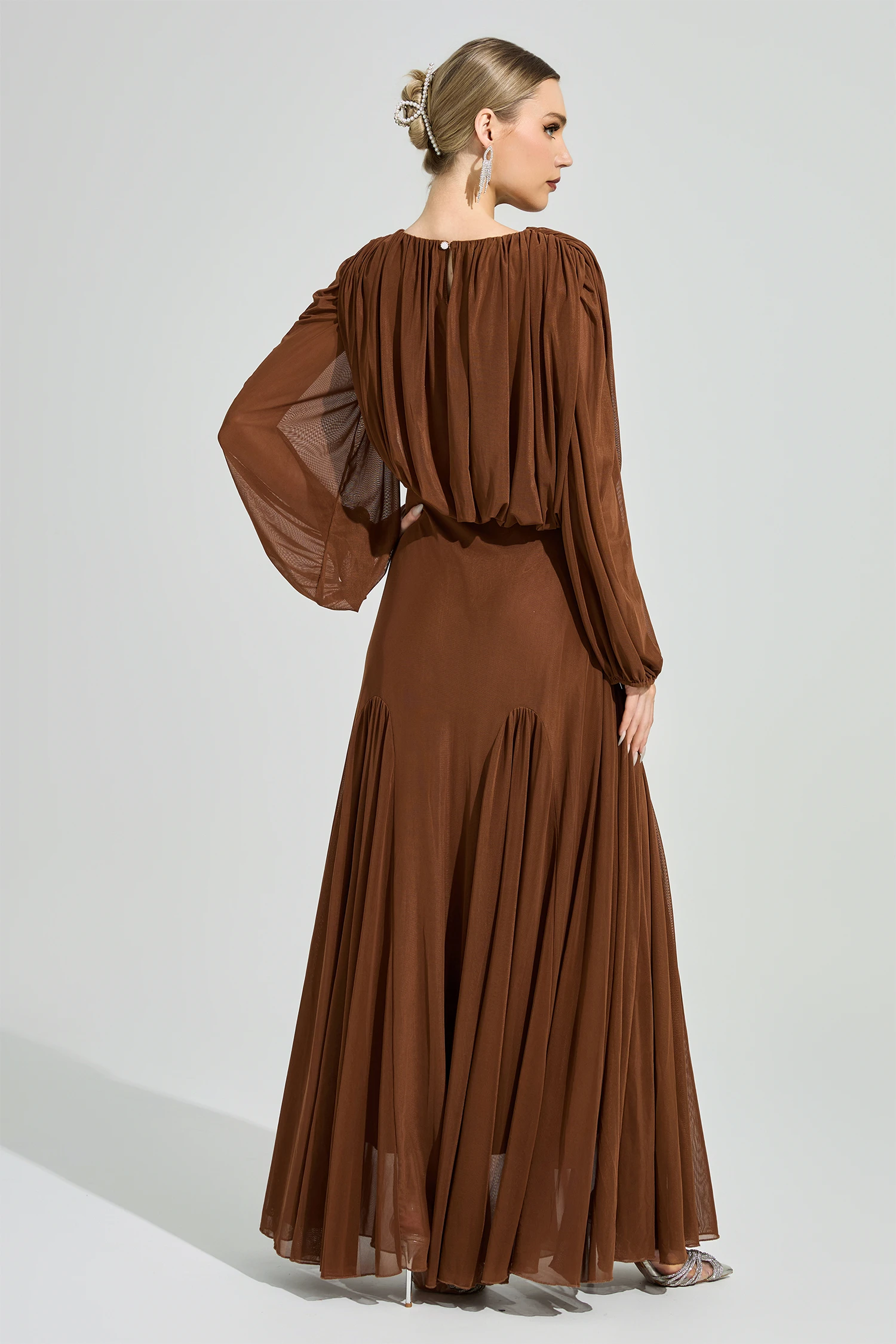Linnea Brown Pleated Maxi Dress
