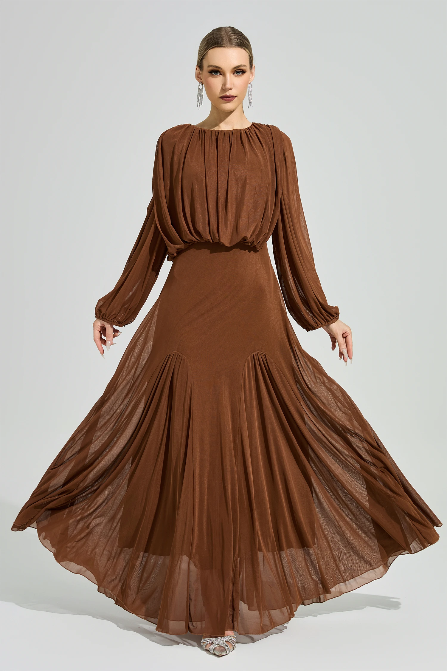 Linnea Brown Pleated Maxi Dress