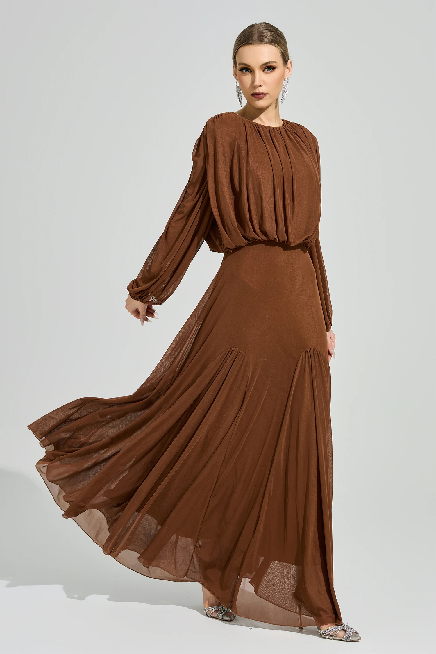Linnea Brown Pleated Maxi Dress