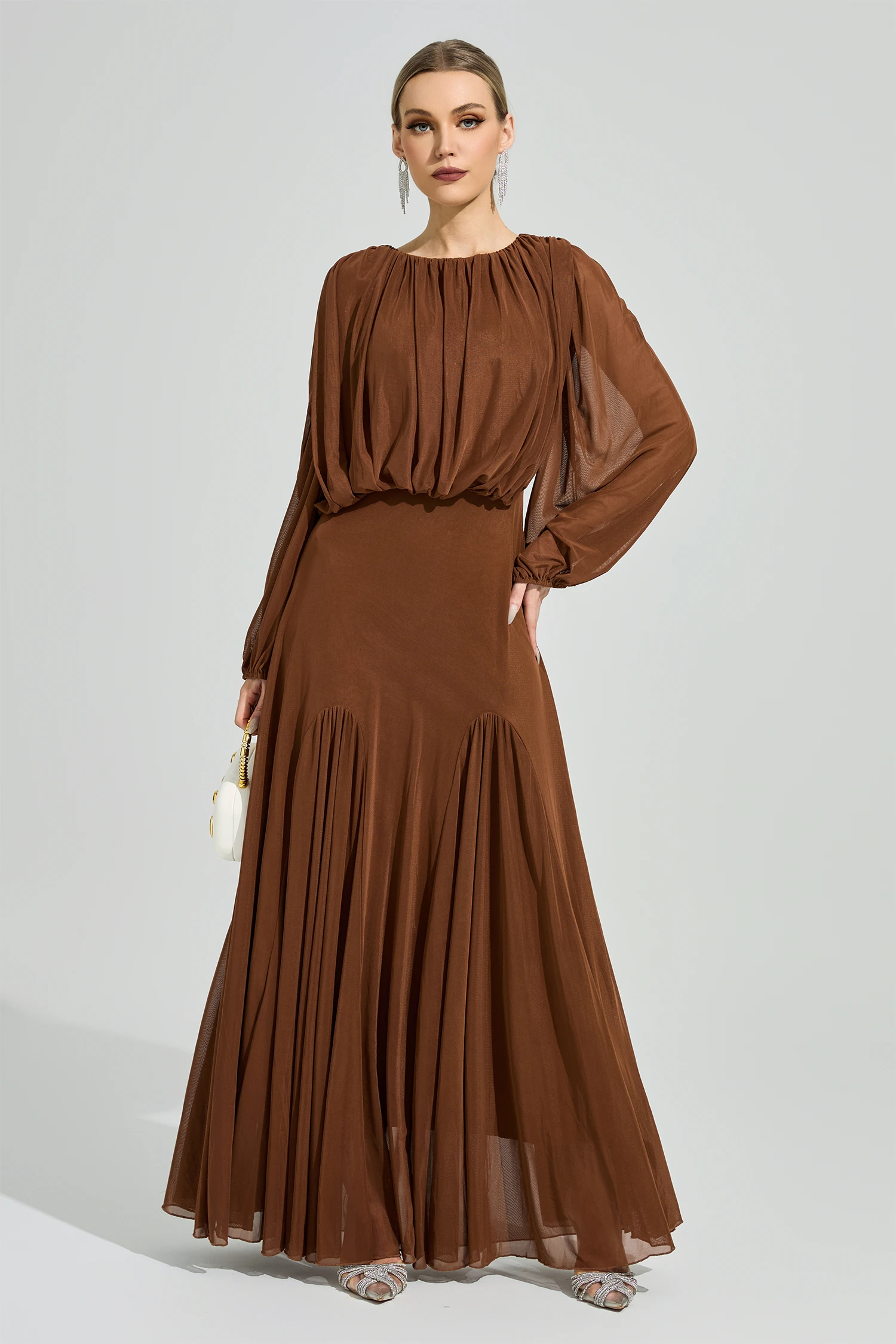 Linnea Brown Pleated Maxi Dress