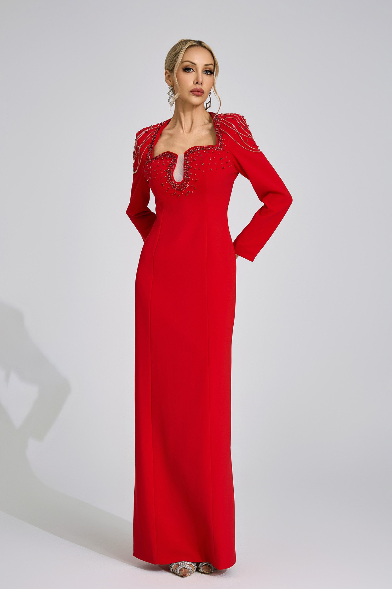 Liora  Red Diamond Maxi Dress