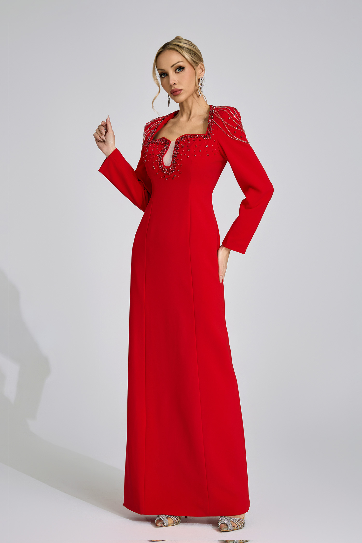 Liora  Red Diamond Maxi Dress