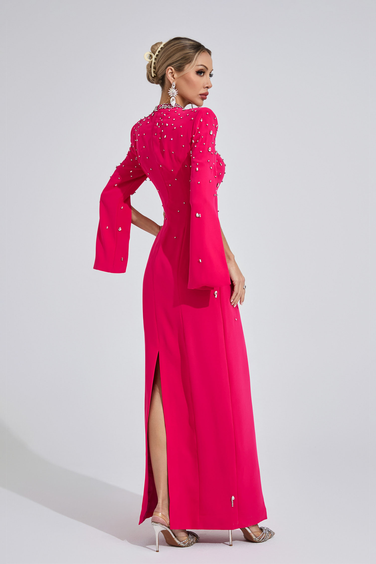 Lleucu Red Beaded Maxi Dress