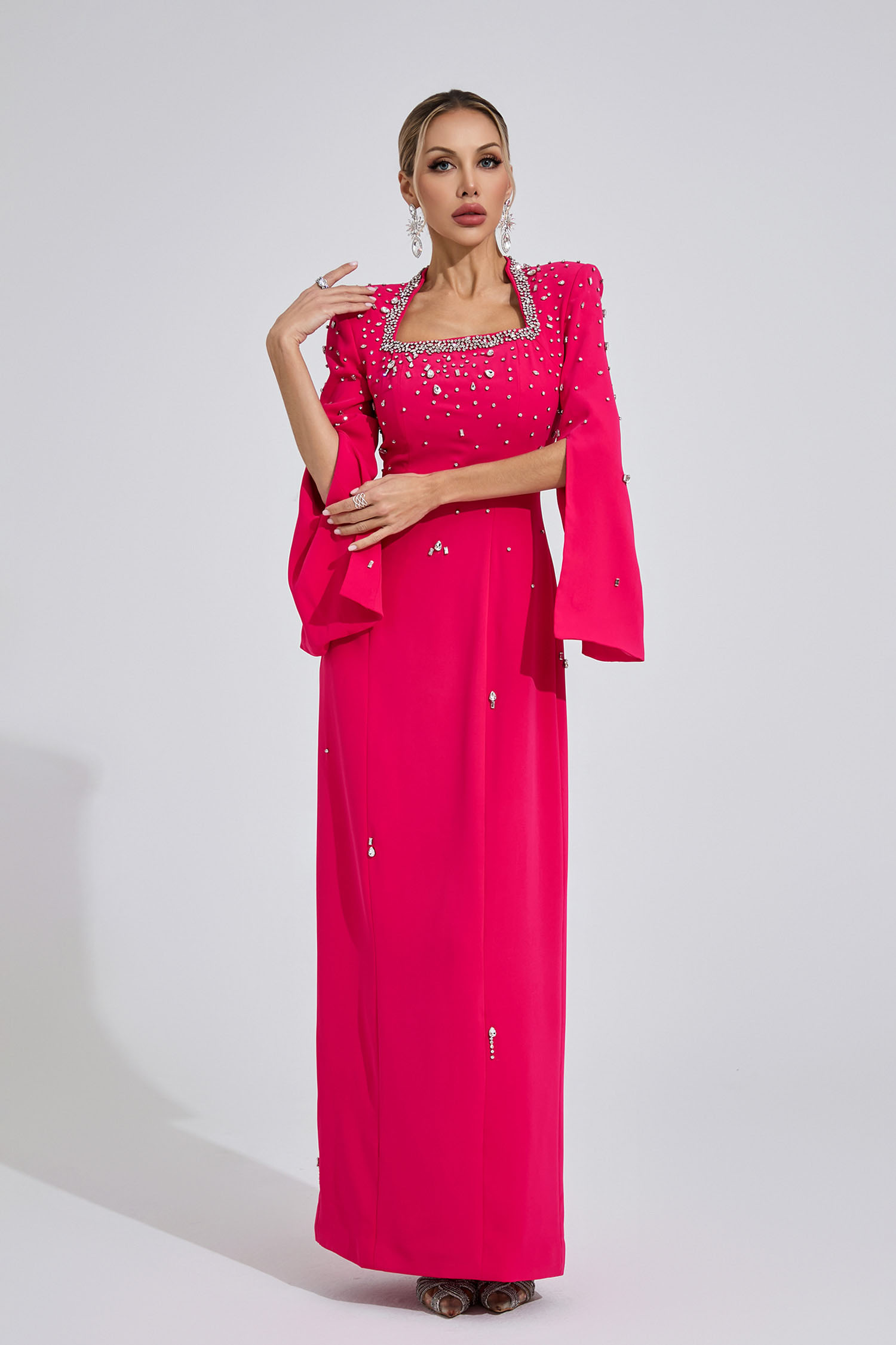 Lleucu Red Beaded Maxi Dress