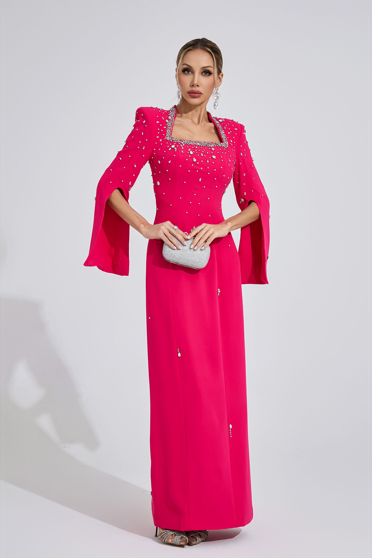 Lleucu Red Beaded Maxi Dress