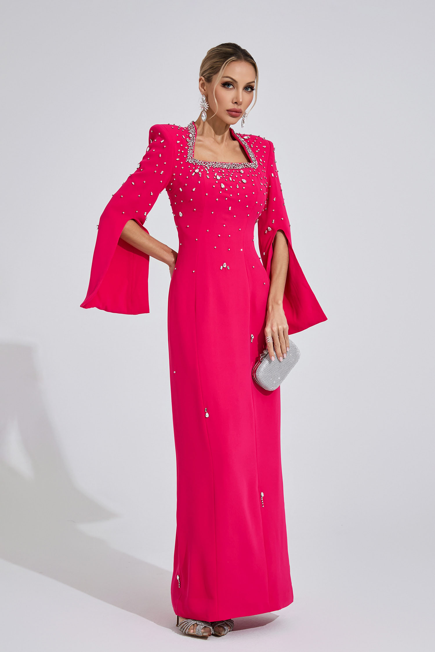 Lleucu Red Beaded Maxi Dress