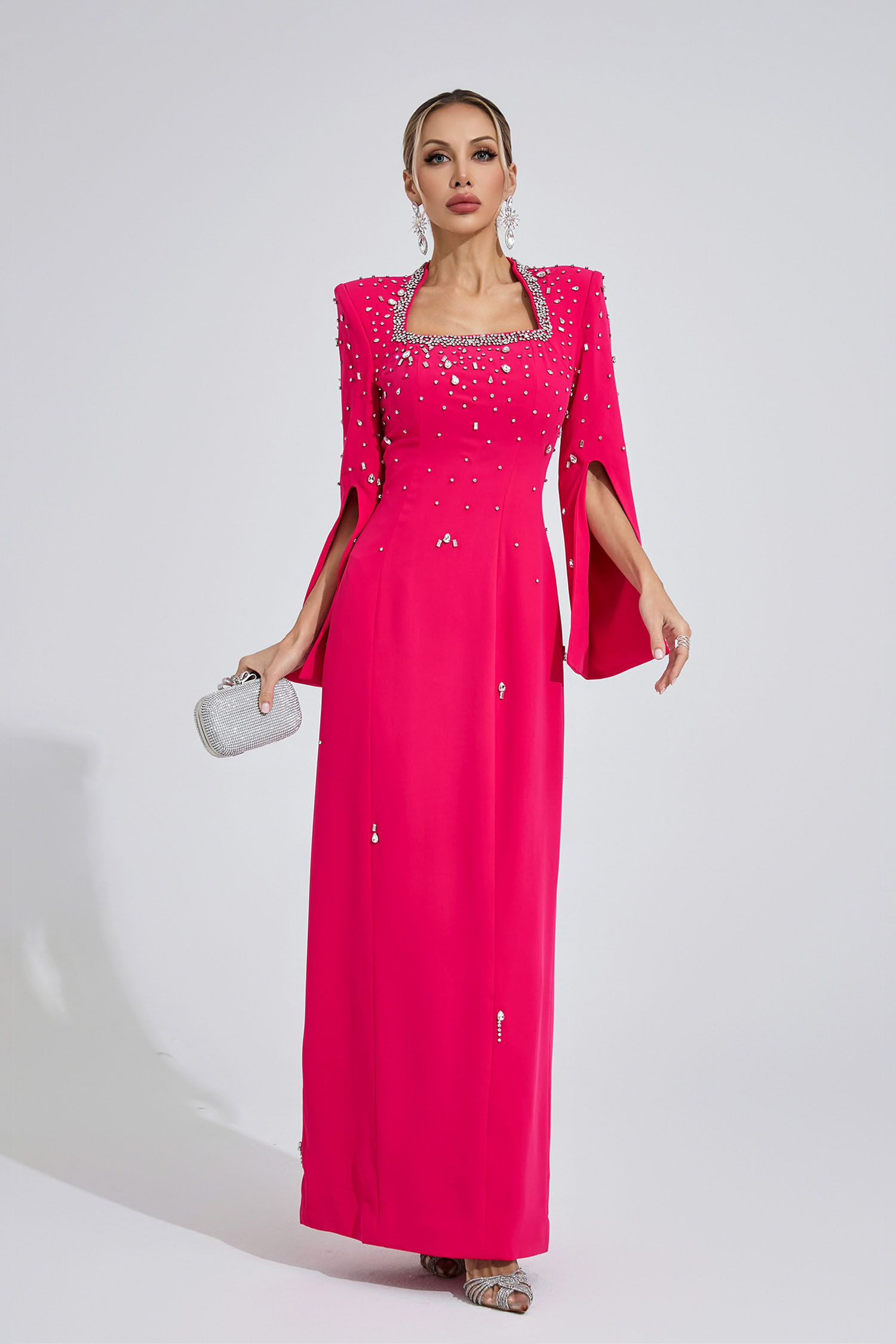 Lleucu Red Beaded Maxi Dress