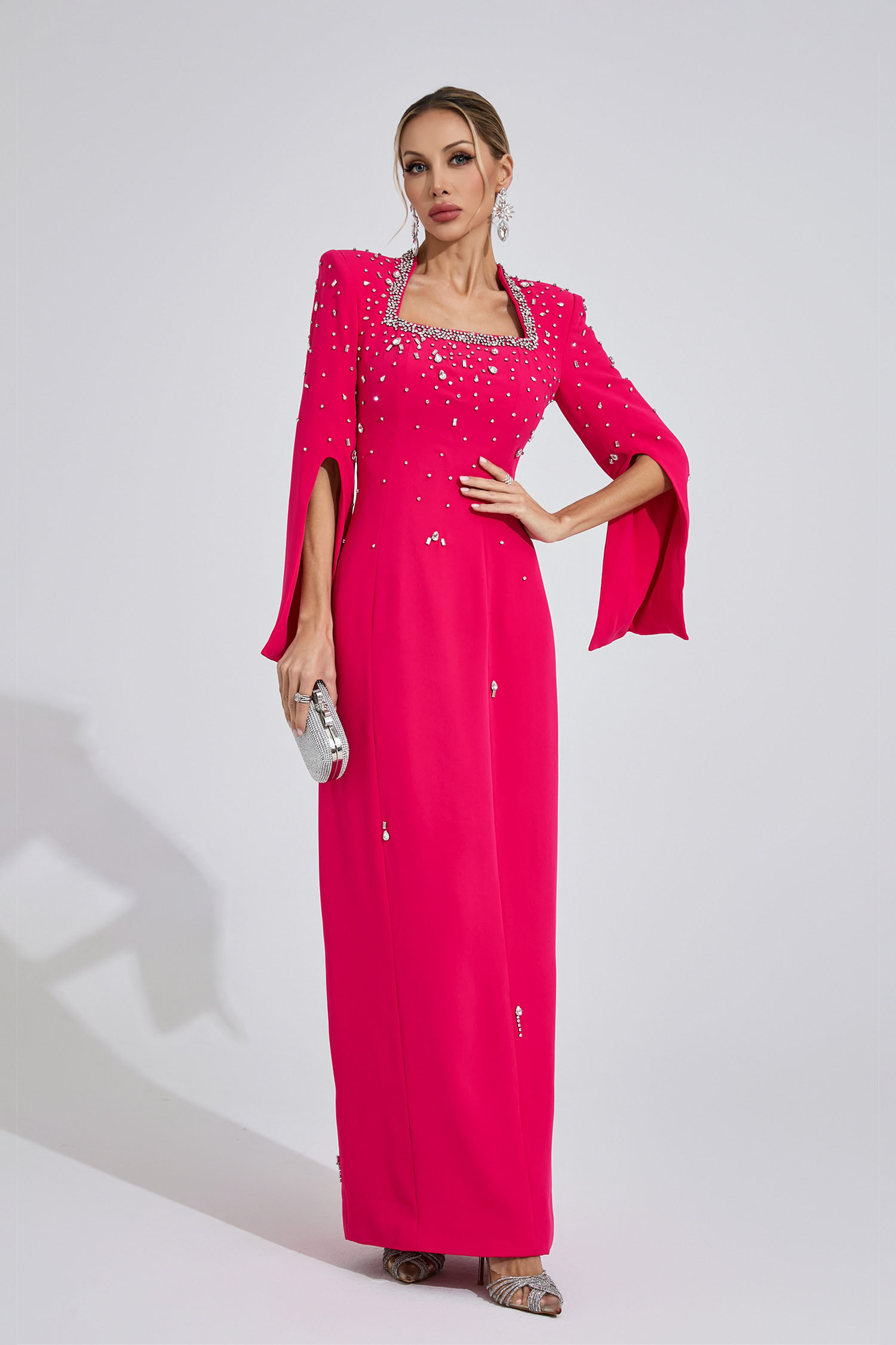 Lleucu Red Beaded Maxi Dress
