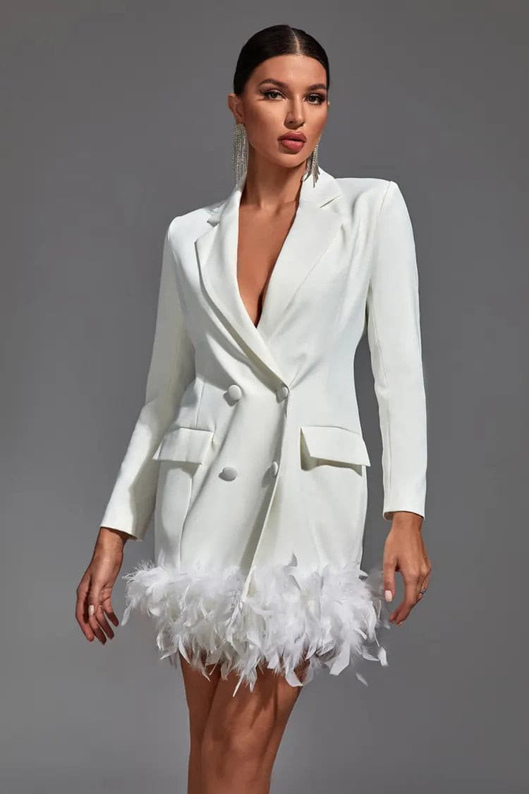 London White Feather Blazer Mini Dress - Catchall