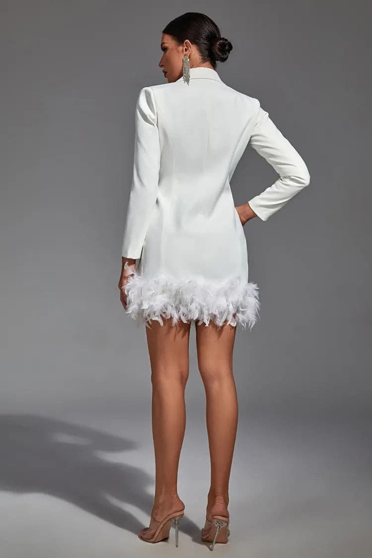 London White Feather Blazer Mini Dress-CATCHALL