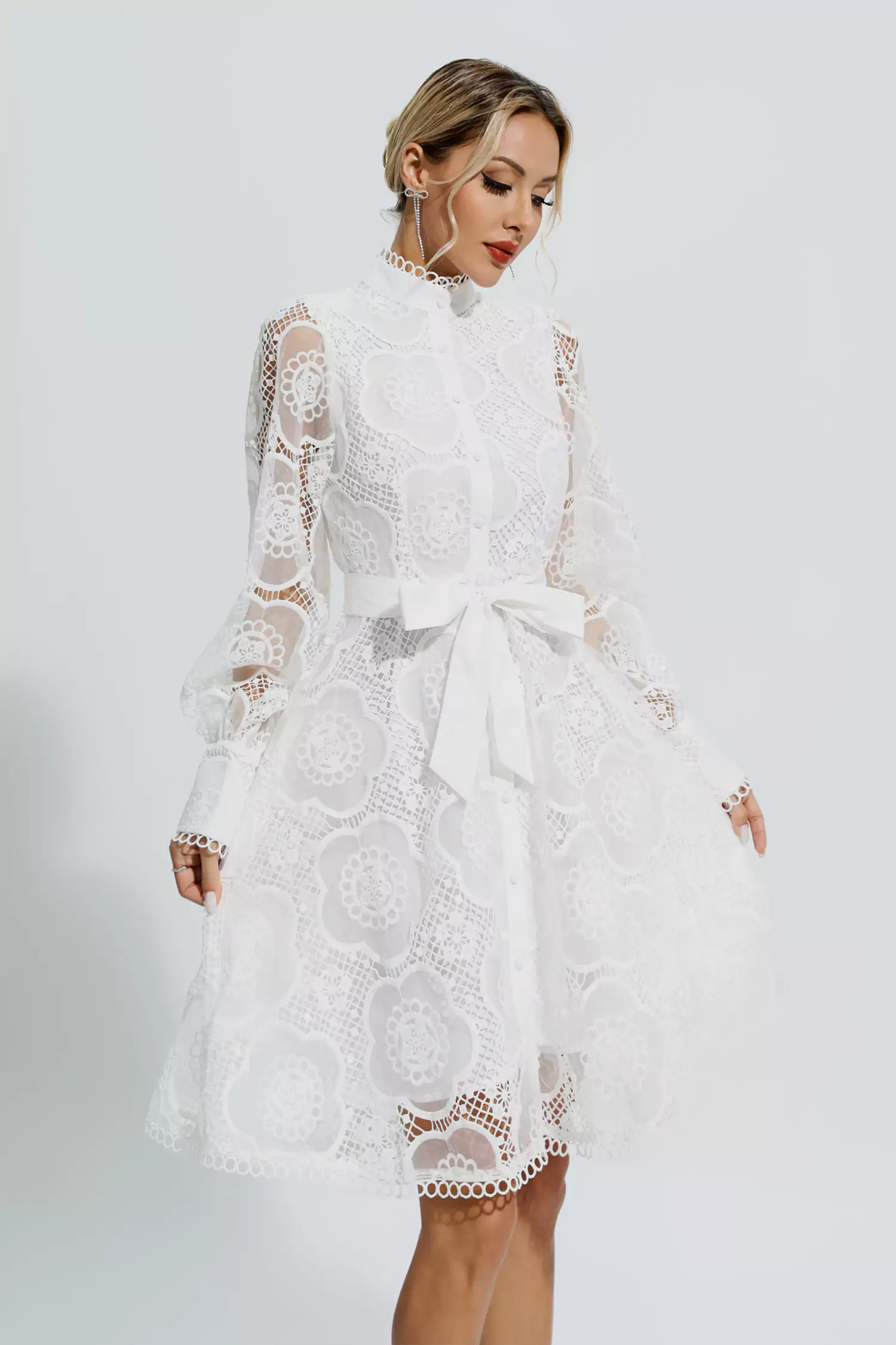 Lorelei White Lace Jacquard Mini Dress-CATCHALL