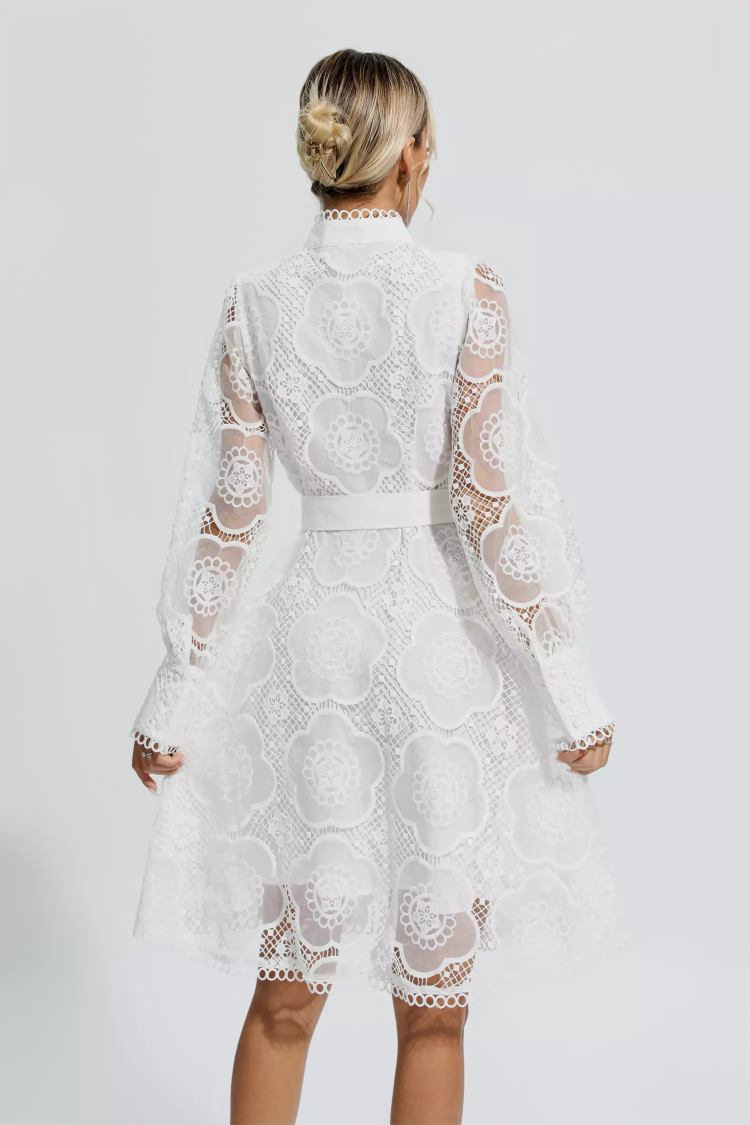 Lorelei White Lace Jacquard Mini Dress-CATCHALL