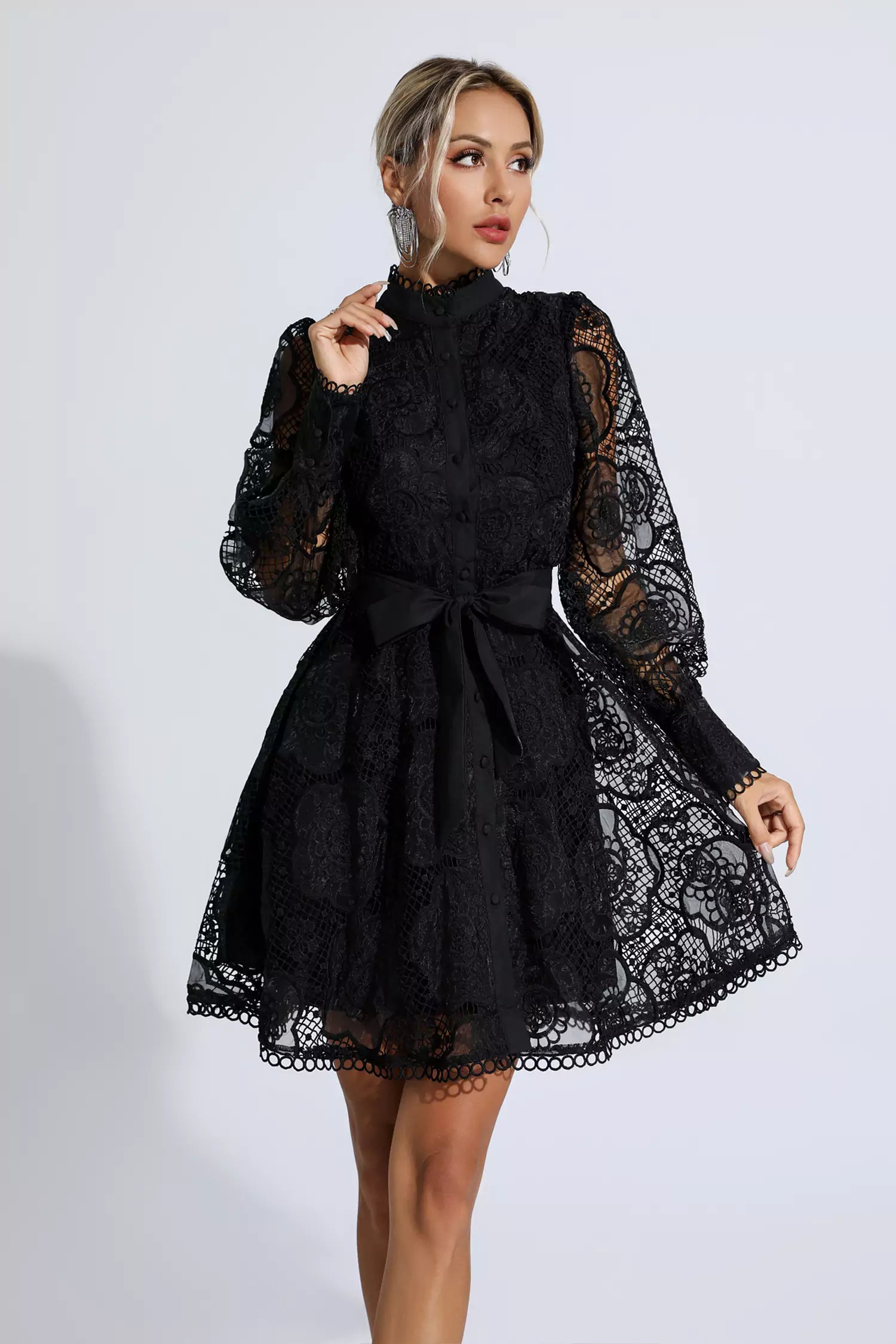 Lorelei Black Lace Jacquard Mini Dress