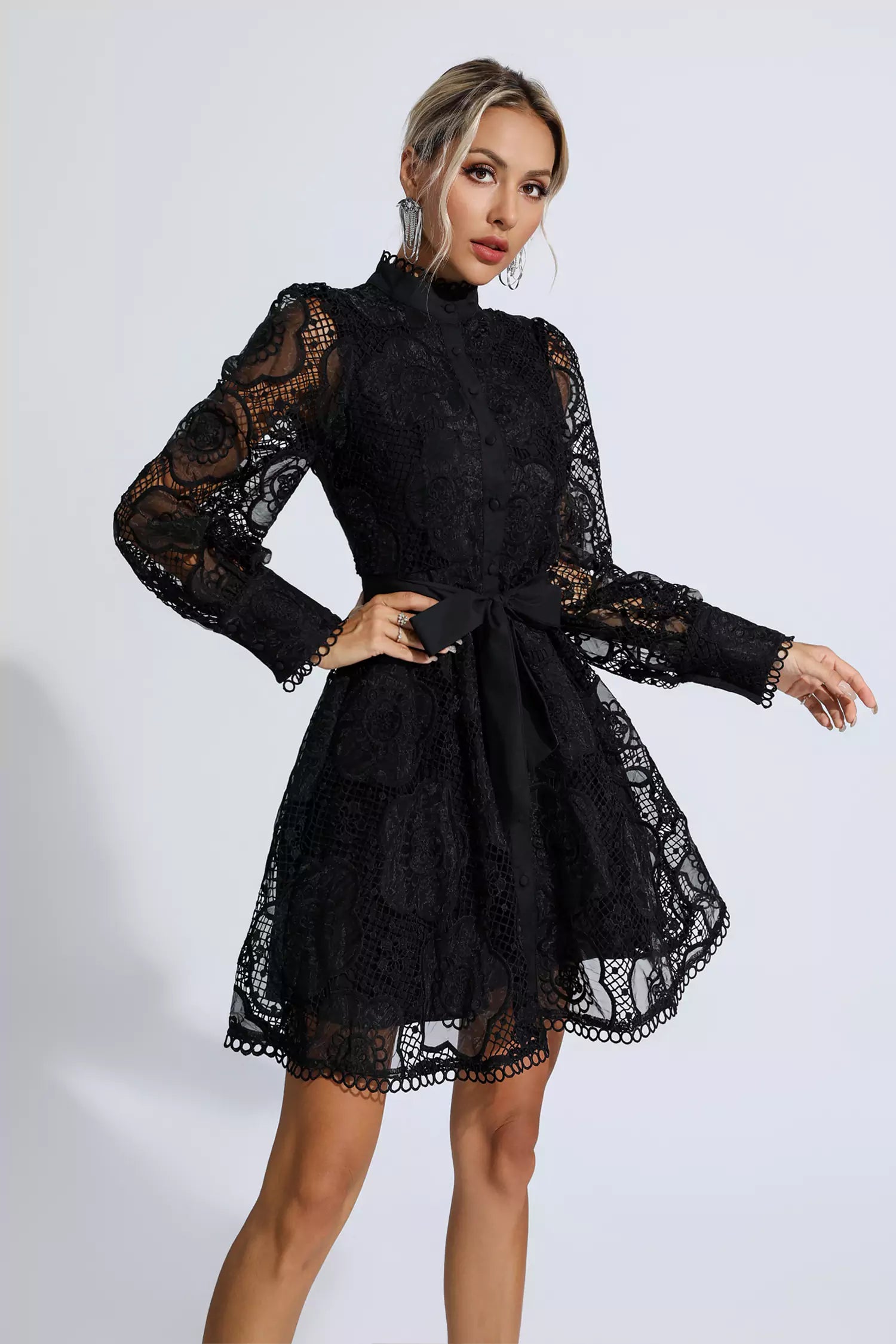 Lorelei Black Lace Jacquard Mini Dress – CATCHALL