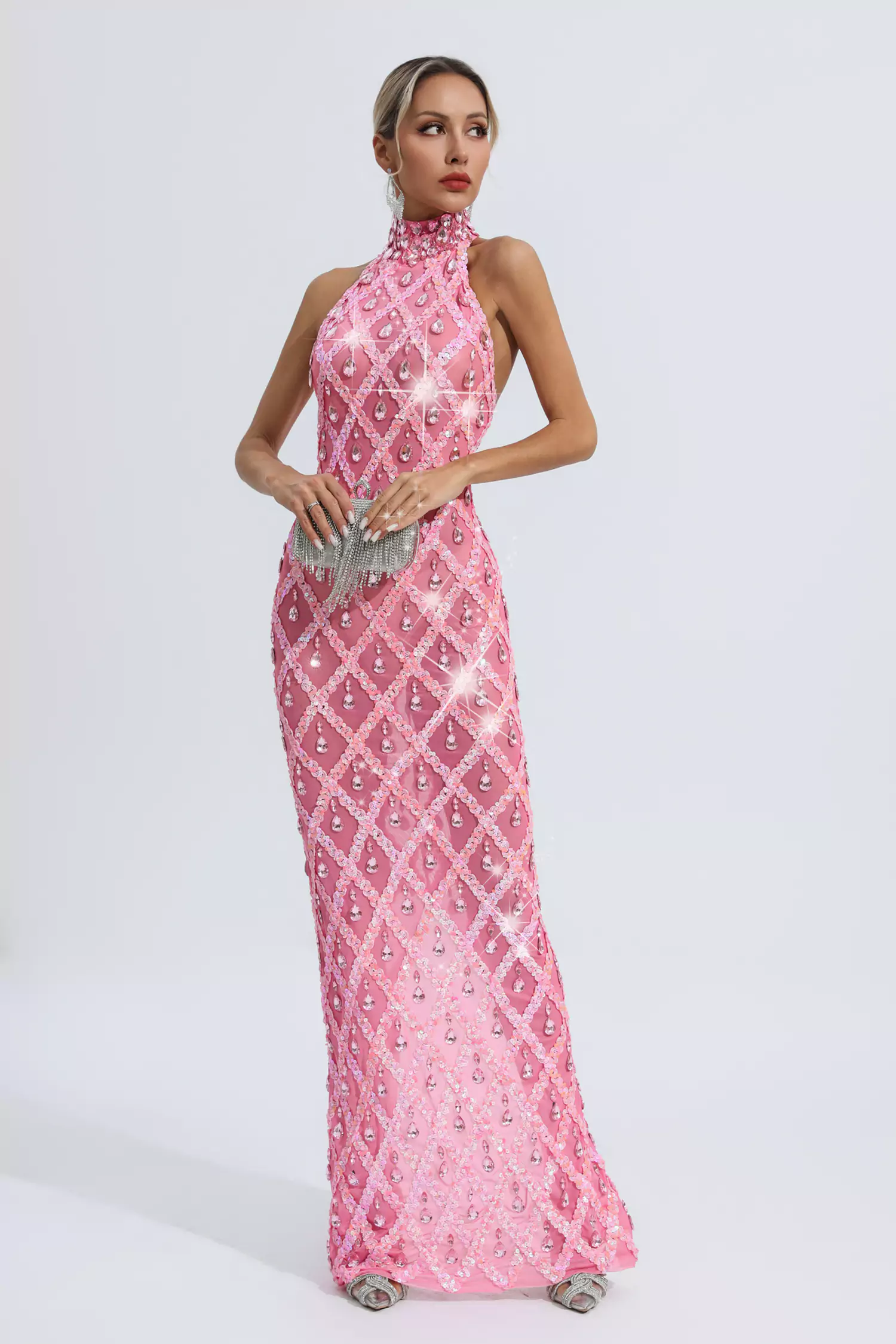Louise Pink Diamond Maxi Dress-CATCHALL