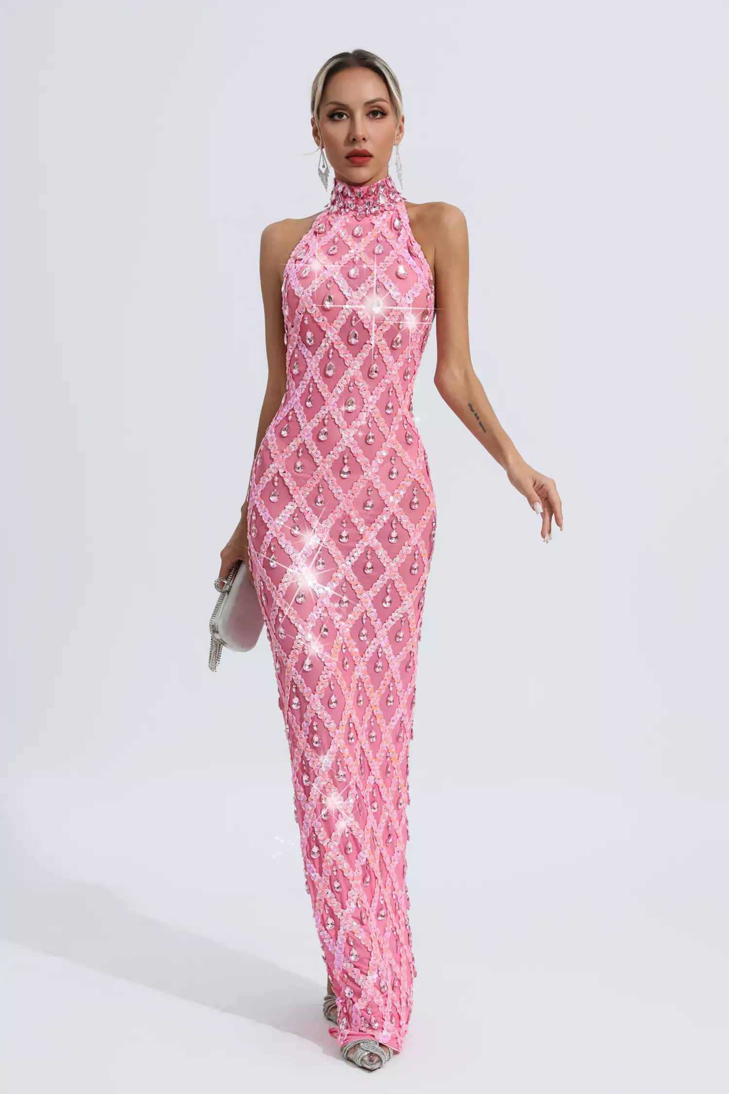 Louise Pink Diamond Maxi Dress-CATCHALL