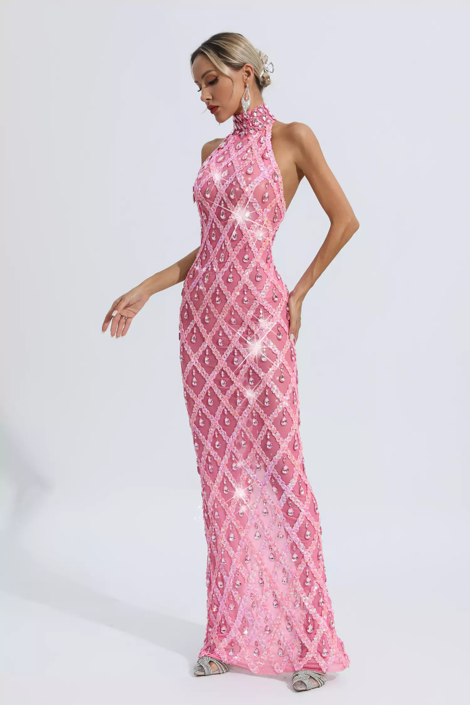 Louise Pink Diamond Maxi Dress-CATCHALL