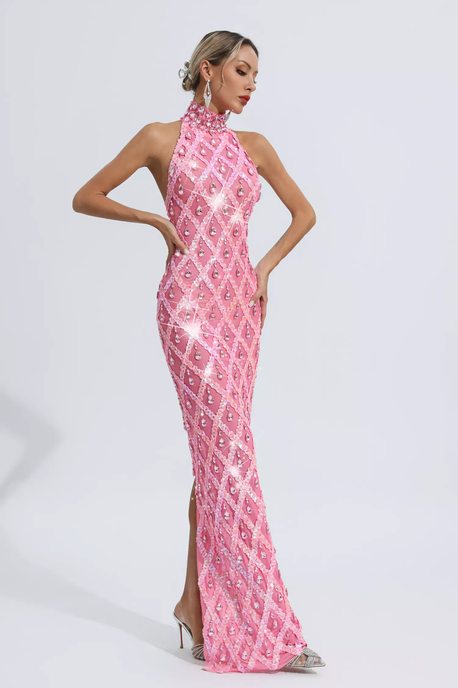 Louise Pink Diamond Maxi Dress-CATCHALL