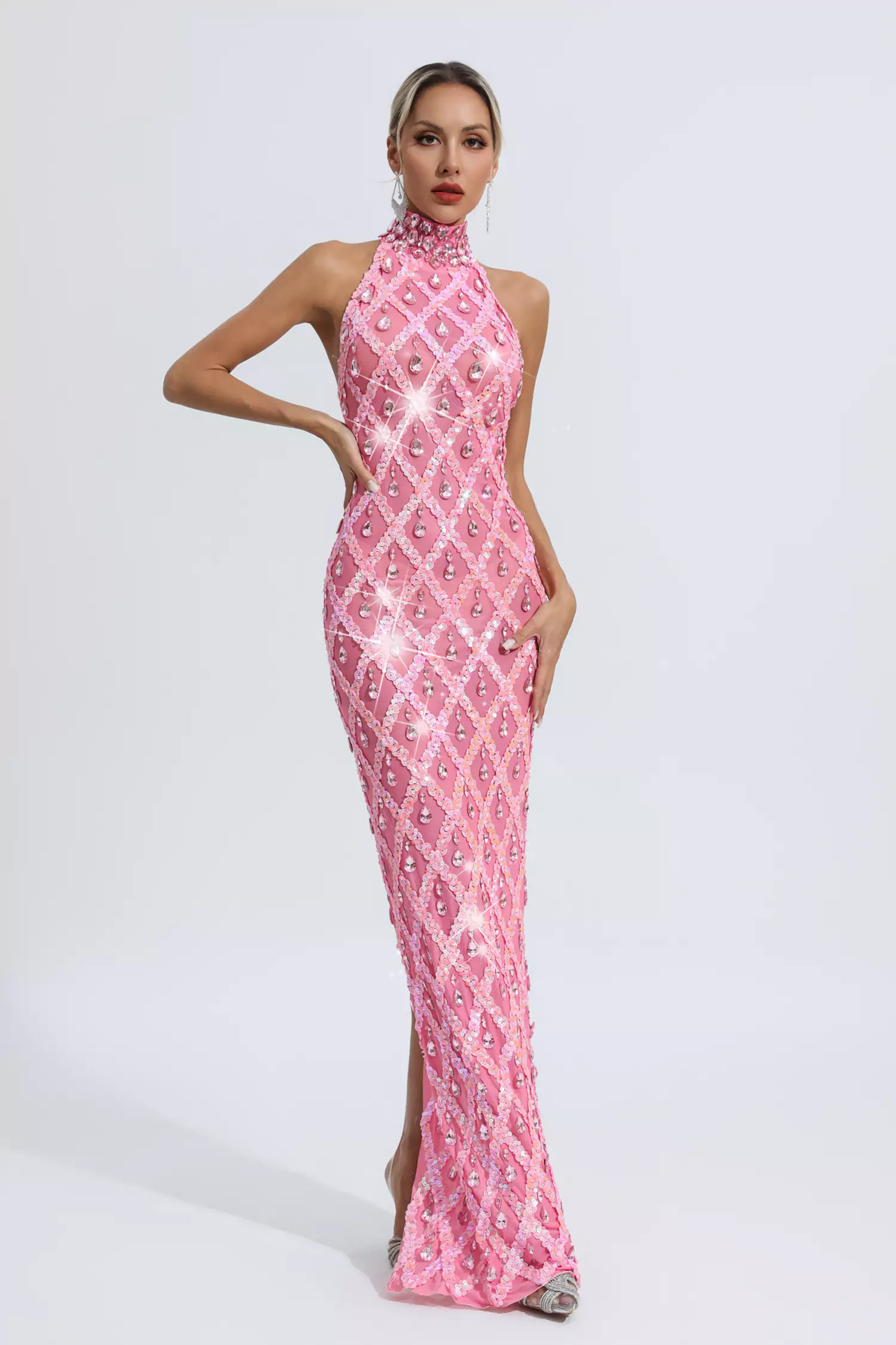 Louise Pink Diamond Maxi Dress-CATCHALL