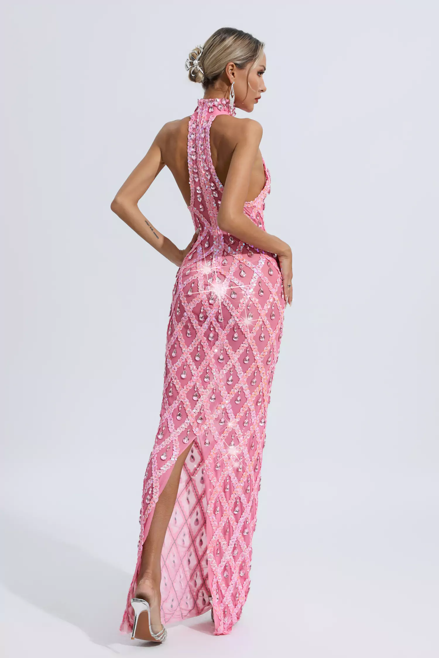 Louise Pink Diamond Maxi Dress-CATCHALL