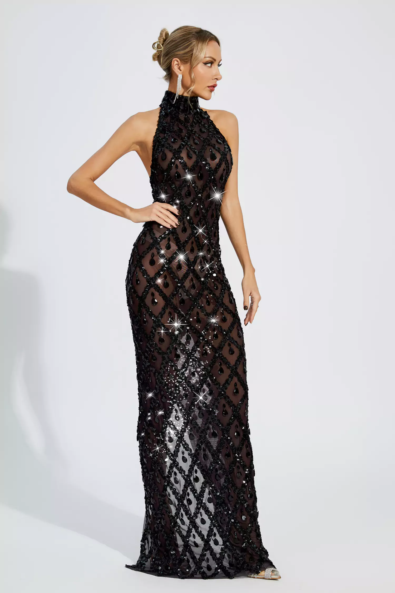 Louise Black Diamond Maxi Dress-CATCHALL