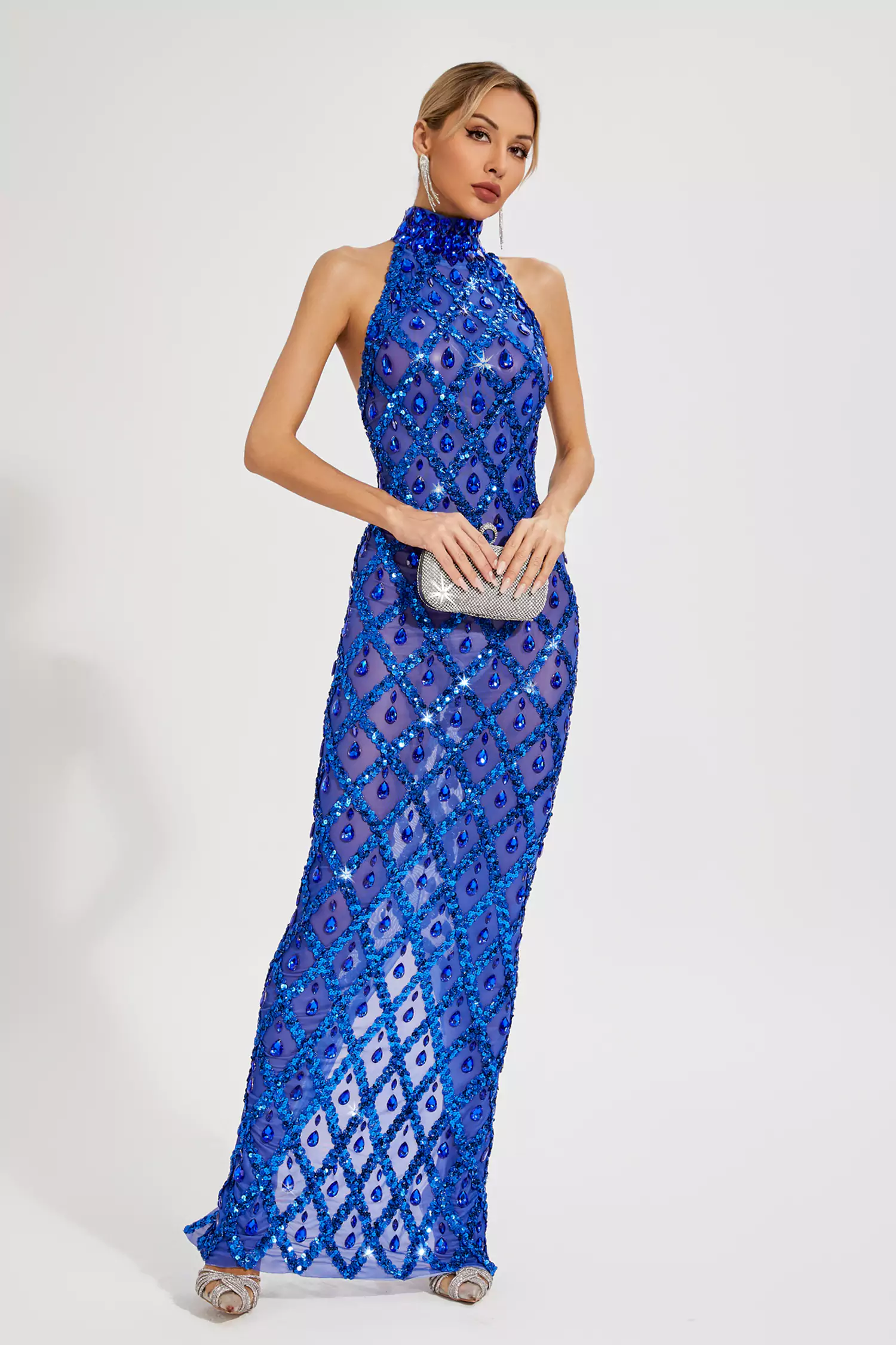 Louise Blue Diamond Maxi Dress-CATCHALL