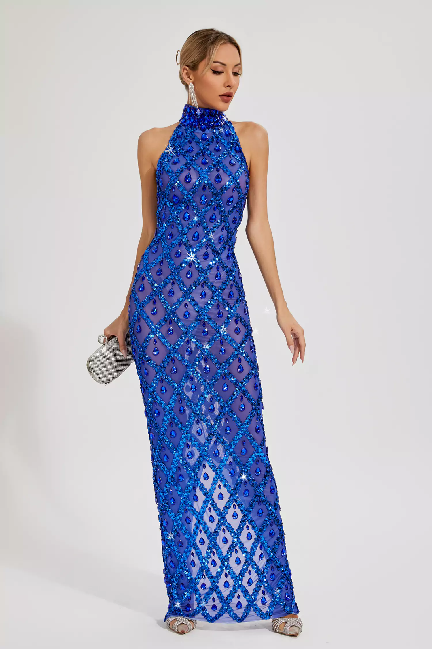 Louise Blue Diamond Maxi Dress-CATCHALL